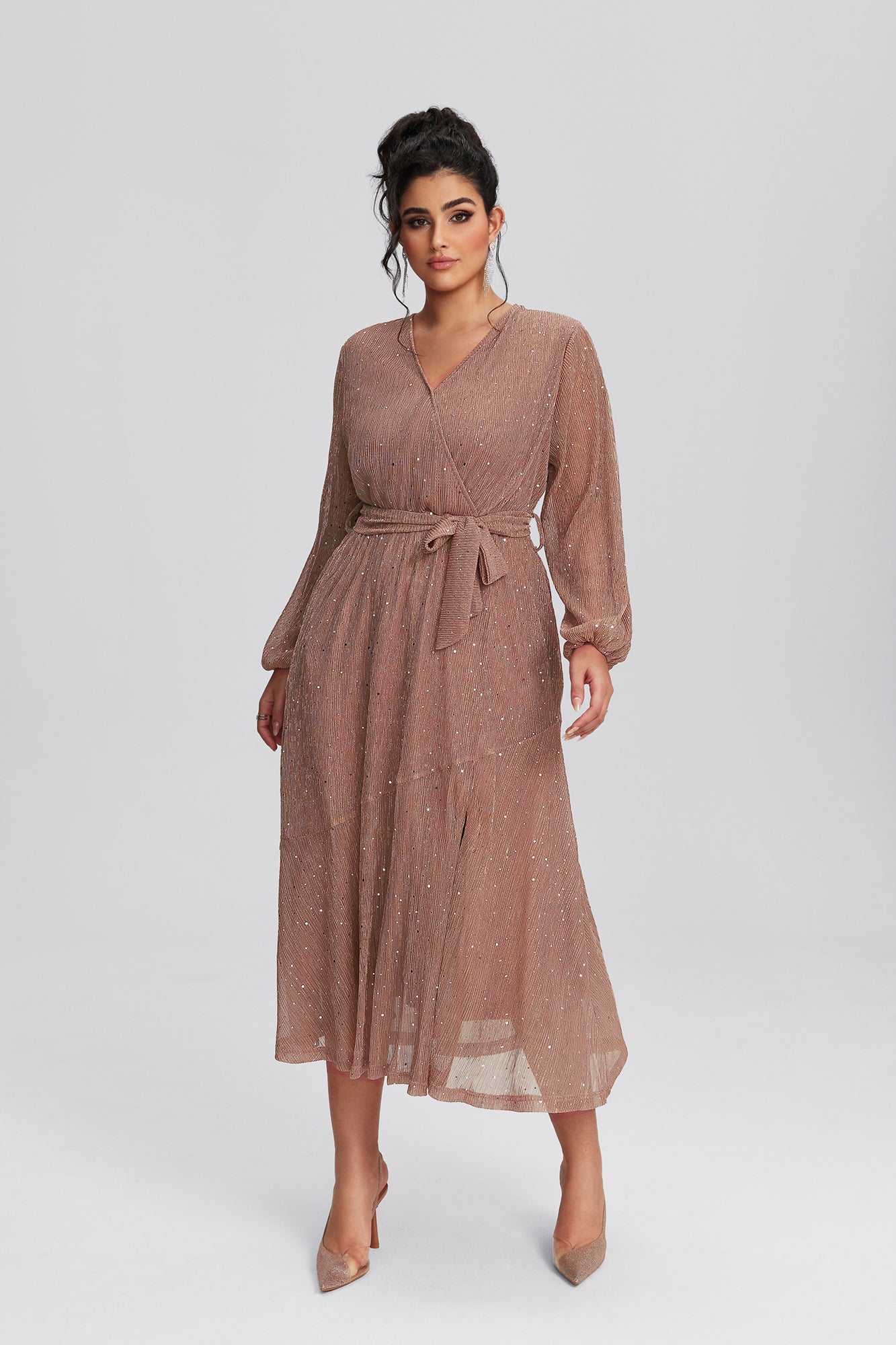 Vanessi Plus Size Mesh Wrap Spilt Wedding Midi Dress