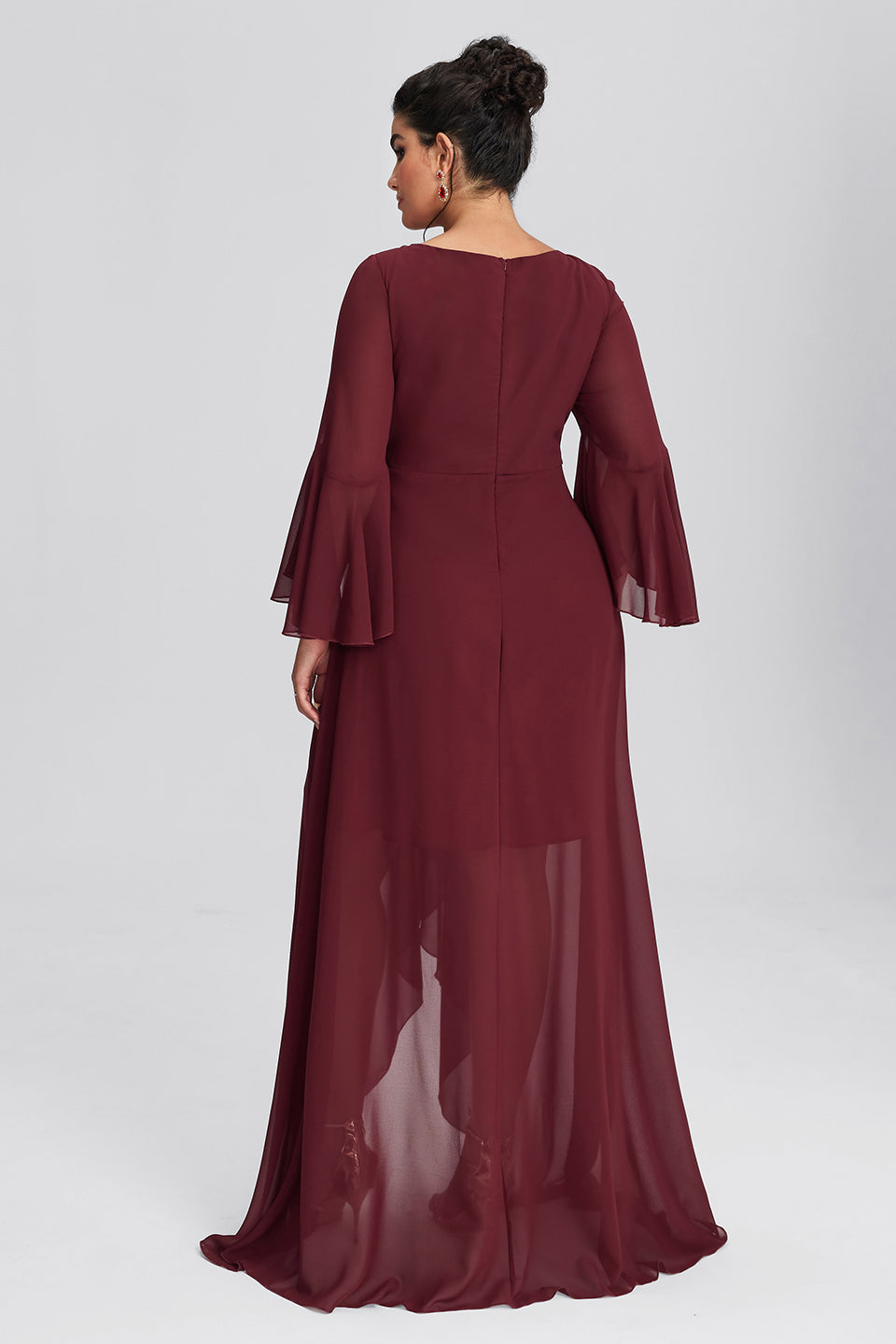 Vanessi Plus Size V-Neck Asymmetric Hem Elegant Long Sleeve Dress