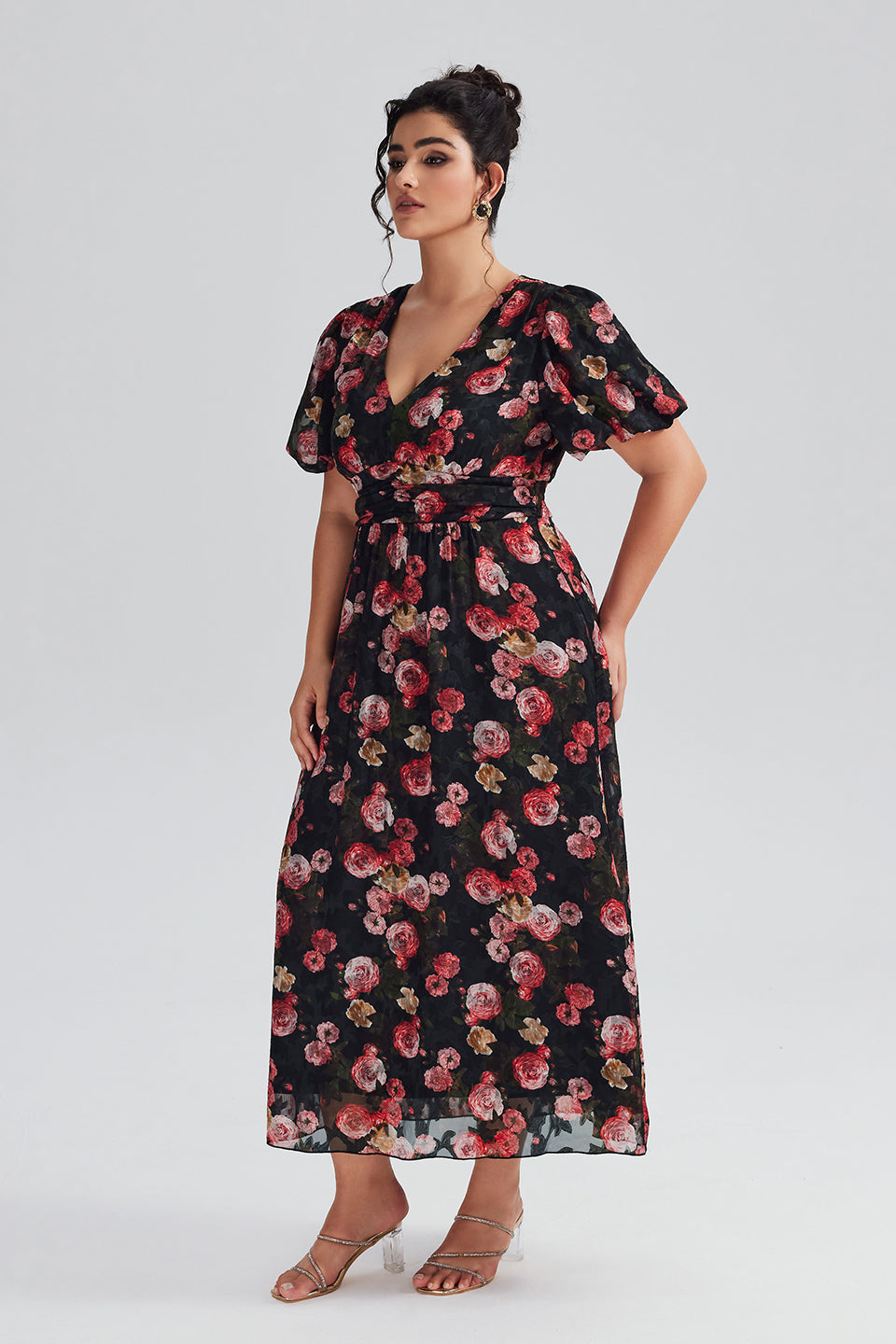 Vanessi Plus Size Random Floral Printed Maxi Dress
