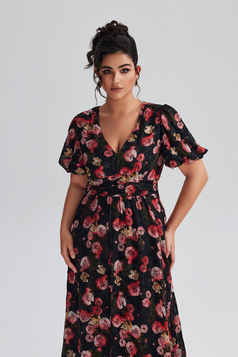 Vanessi Plus Size Random Floral Printed Maxi Dress