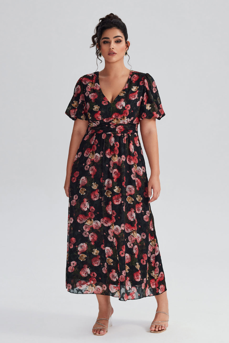 Vanessi Plus Size Random Floral Printed Maxi Dress