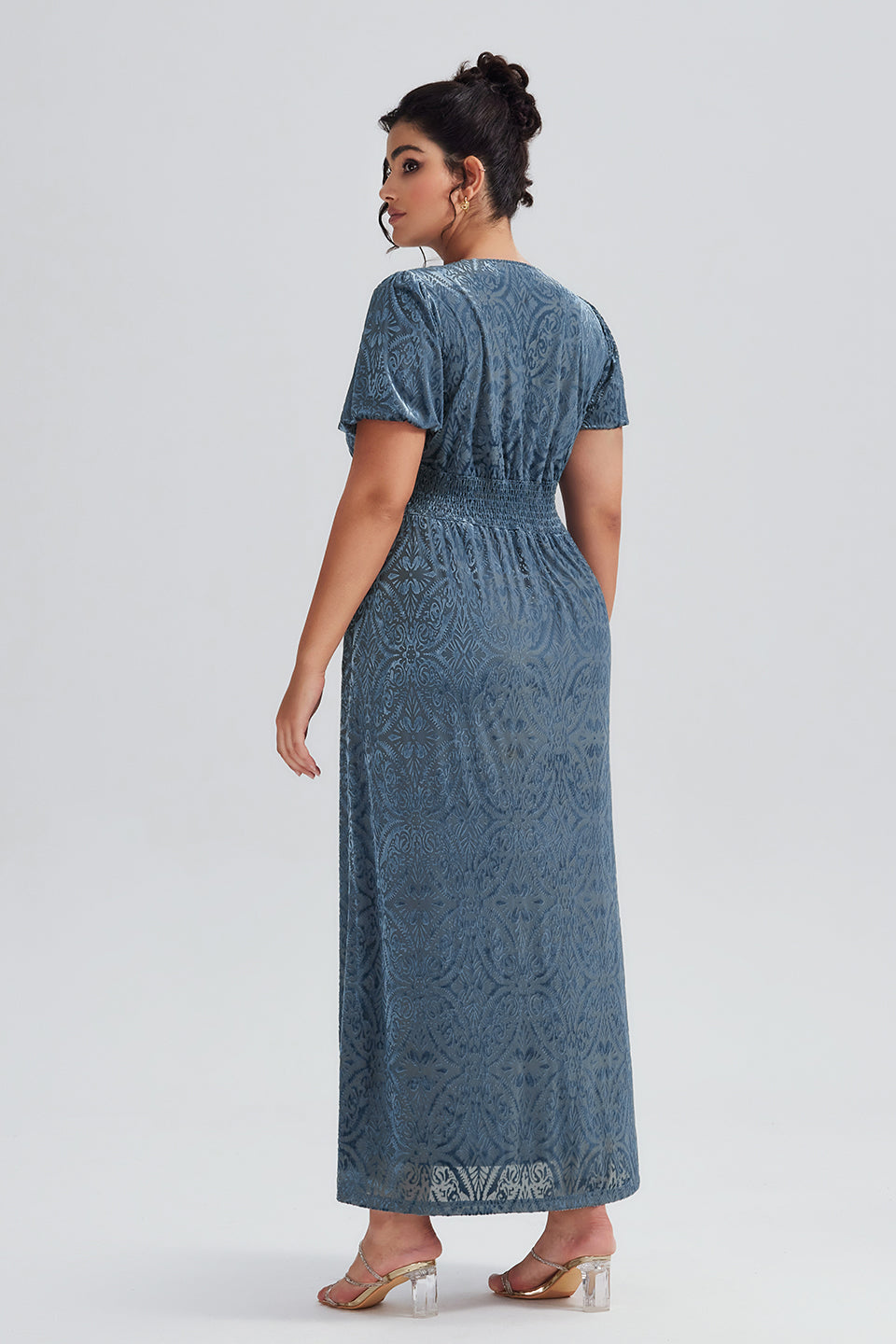 Vanessi Plus Size V-Neck Velvet Plain Maxi Dress