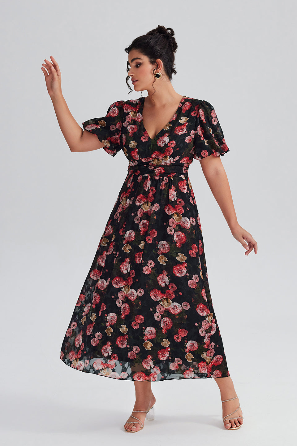 Vanessi Plus Size Random Floral Printed Maxi Dress