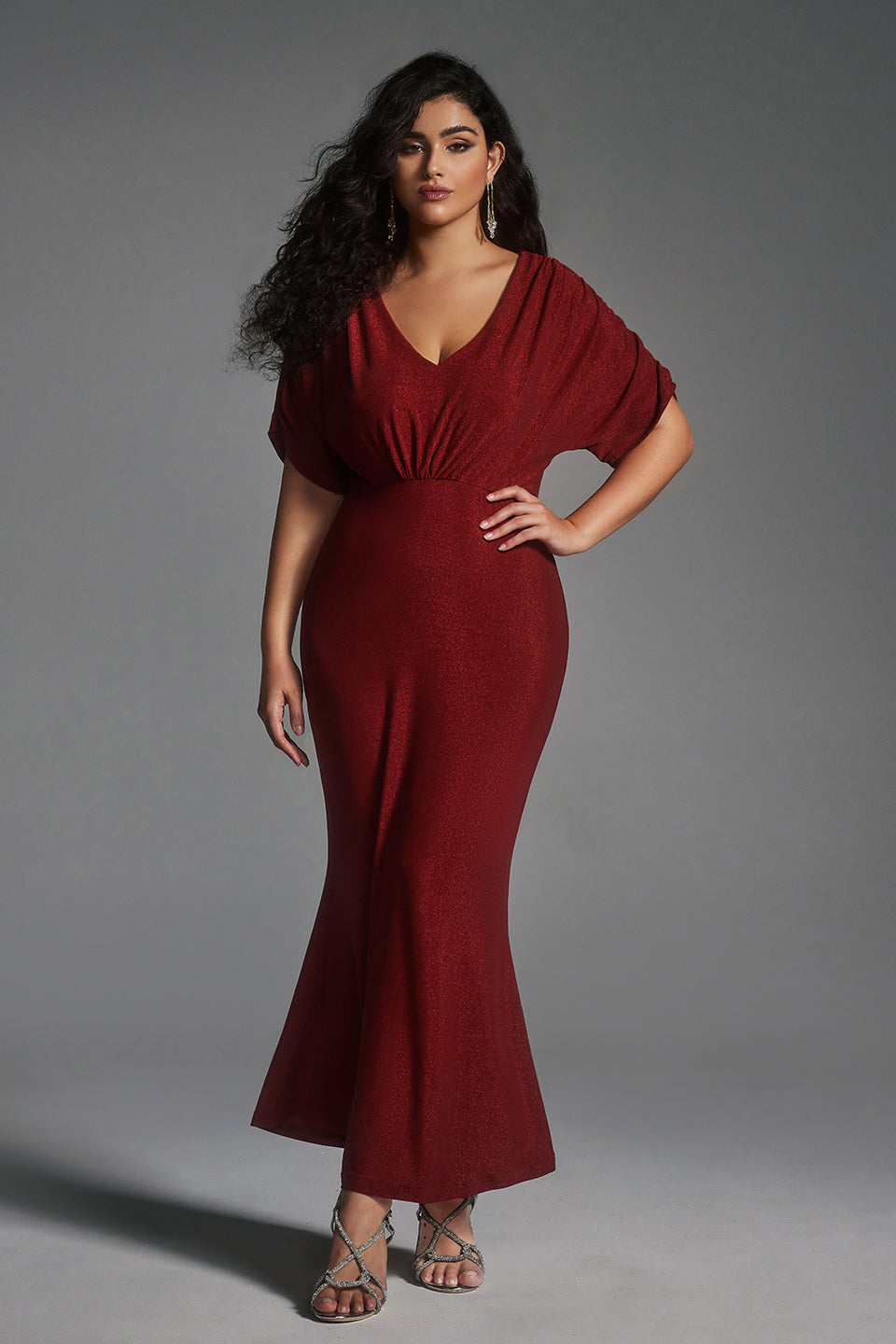 Vanessi Plus Size Super Stretchy Ruched Velvet Bodycon Dress