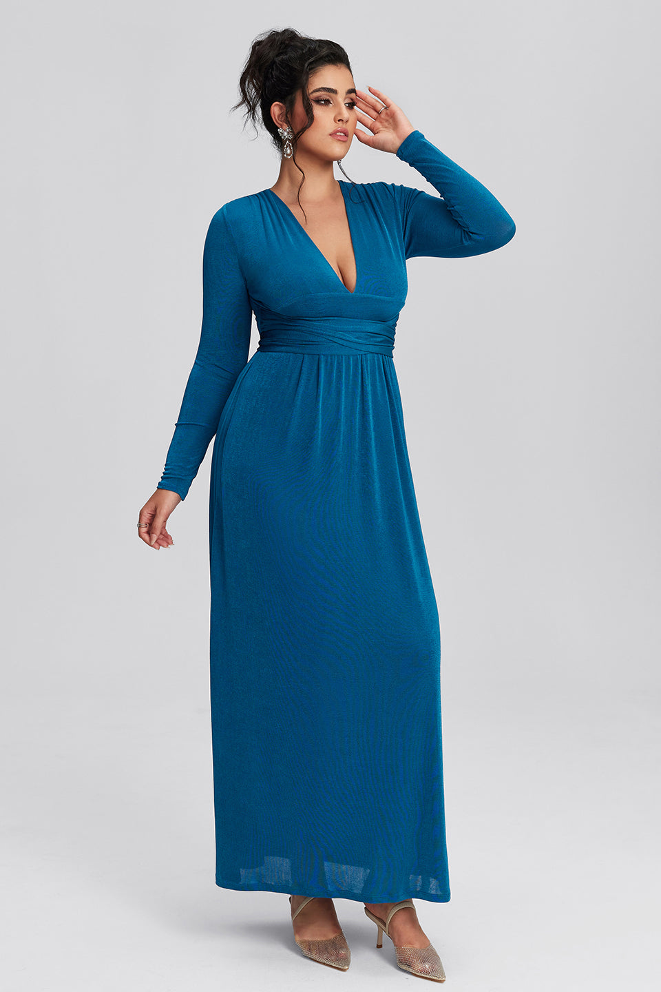 Vanessi Plus Size Sexy V-Neck Slit Evening Maxi Dress