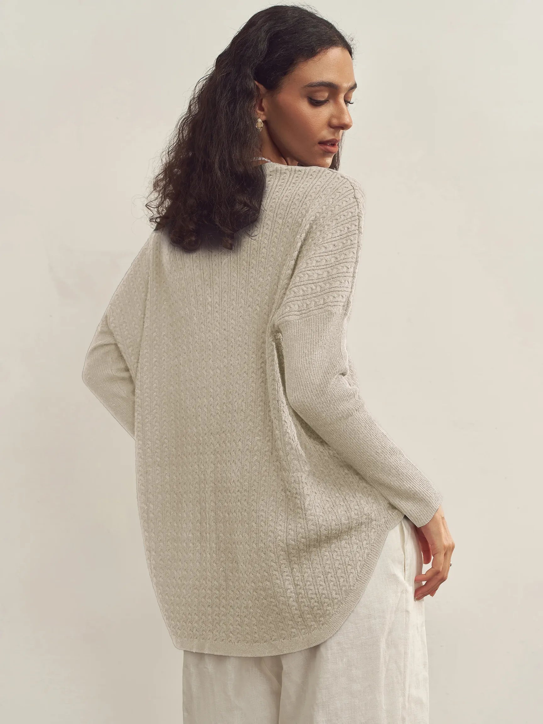 CASHMERE V-NECK ASYMMETRICAL DECONSTRUCTED KNITTED TEXTURED DESIGNER SWEATER