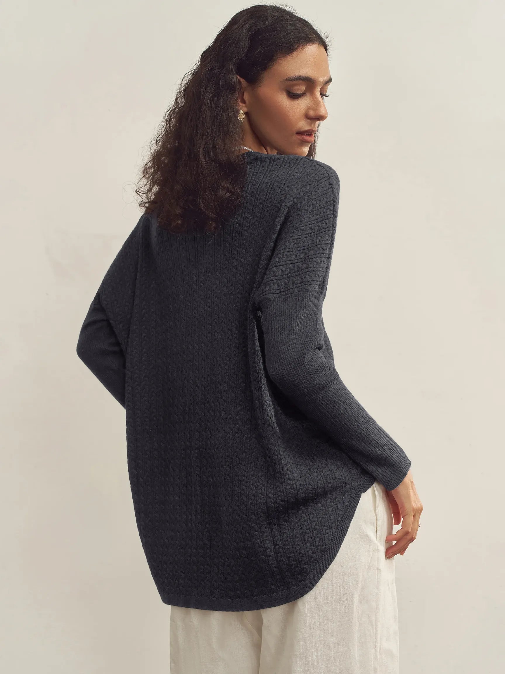 CASHMERE V-NECK ASYMMETRICAL DECONSTRUCTED KNITTED TEXTURED DESIGNER SWEATER