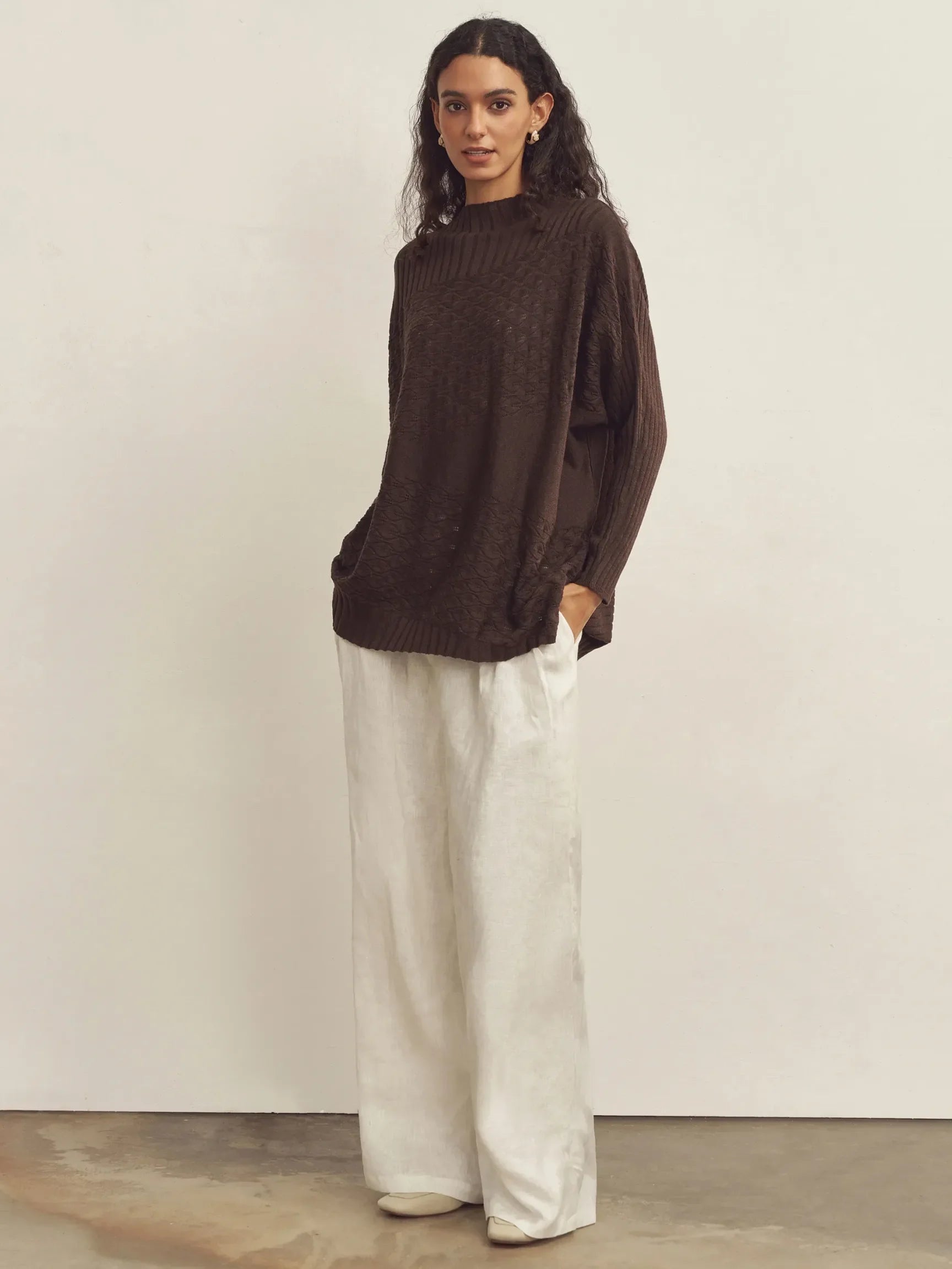 CASHMERE TURTLENECK KNITTED SWEATER WITH BATWING SLEEVES