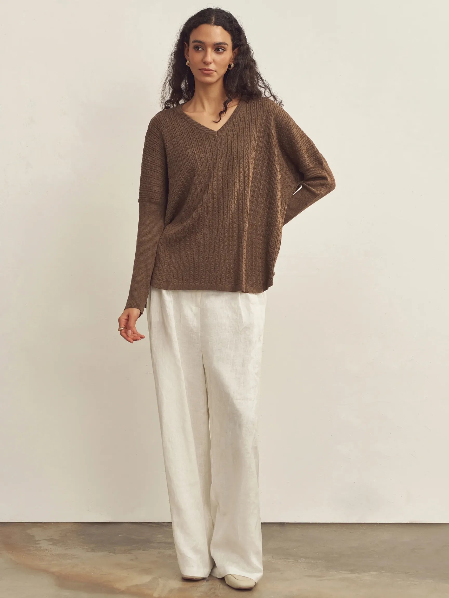 CASHMERE V-NECK ASYMMETRICAL DECONSTRUCTED KNITTED TEXTURED DESIGNER SWEATER