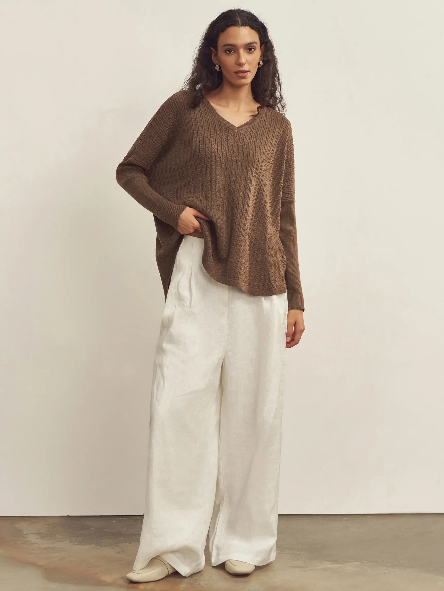 CASHMERE V-NECK ASYMMETRICAL DECONSTRUCTED KNITTED TEXTURED DESIGNER SWEATER