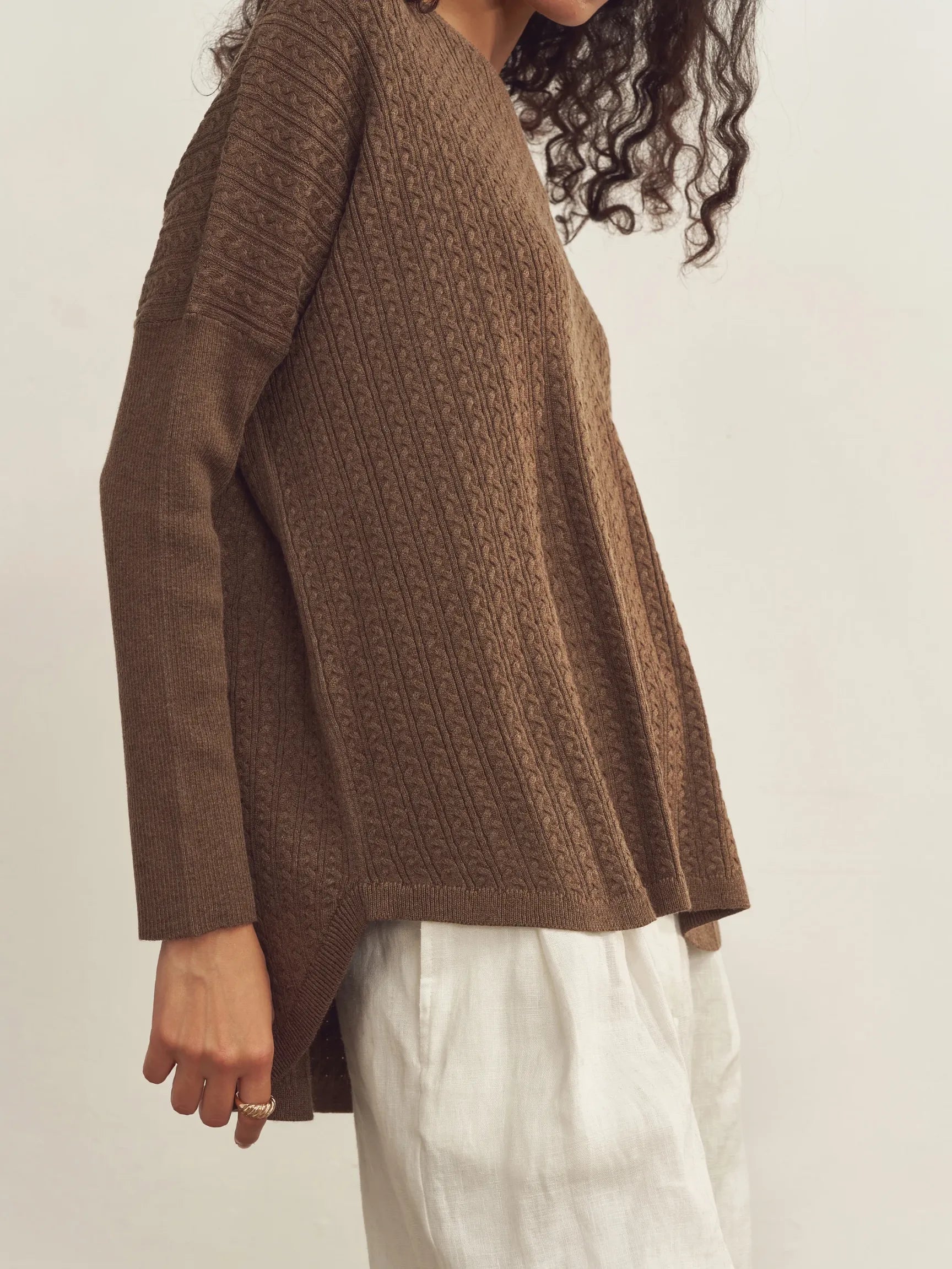 CASHMERE V-NECK ASYMMETRICAL DECONSTRUCTED KNITTED TEXTURED DESIGNER SWEATER