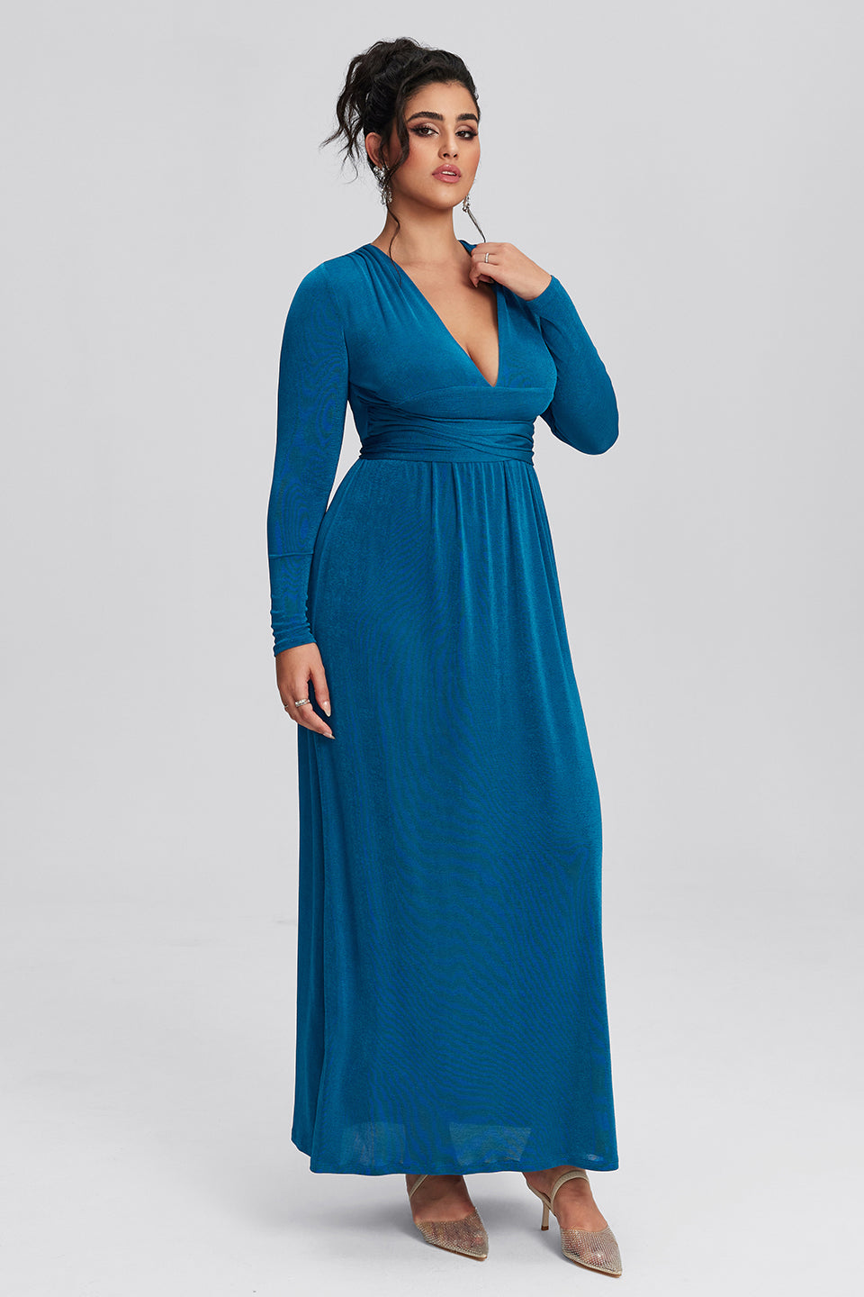 Vanessi Plus Size Sexy V-Neck Slit Evening Maxi Dress