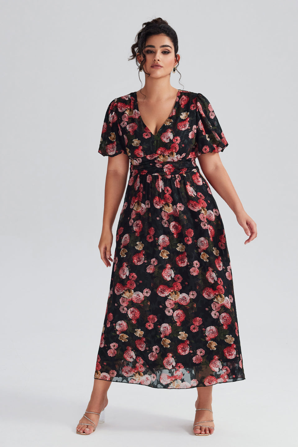 Vanessi Plus Size Random Floral Printed Maxi Dress