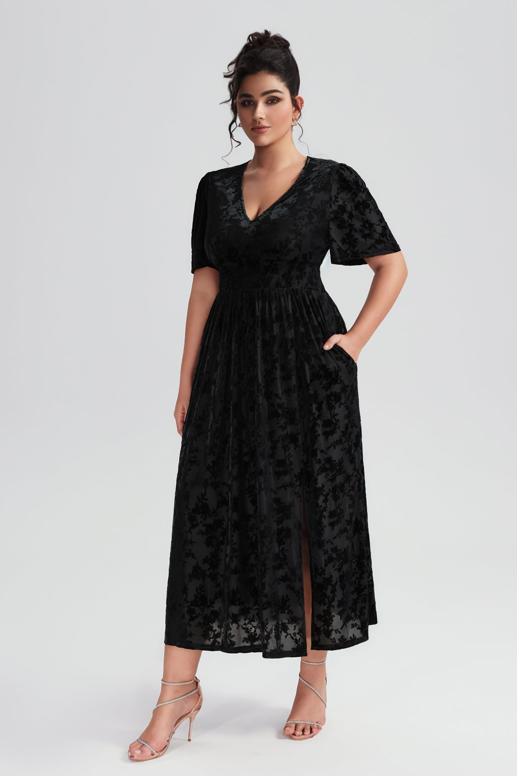 Vanessi Plus Size Velvet Plain Maxi Dress