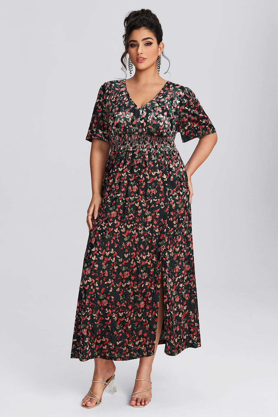 Vanessi Plus Size Velvet Plain Maxi Dress