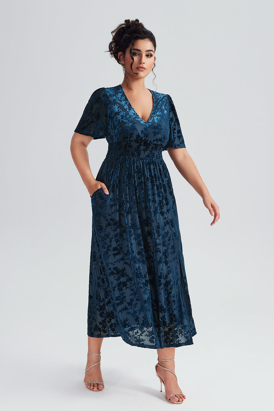 Vanessi Plus Size Velvet Plain Maxi Dress