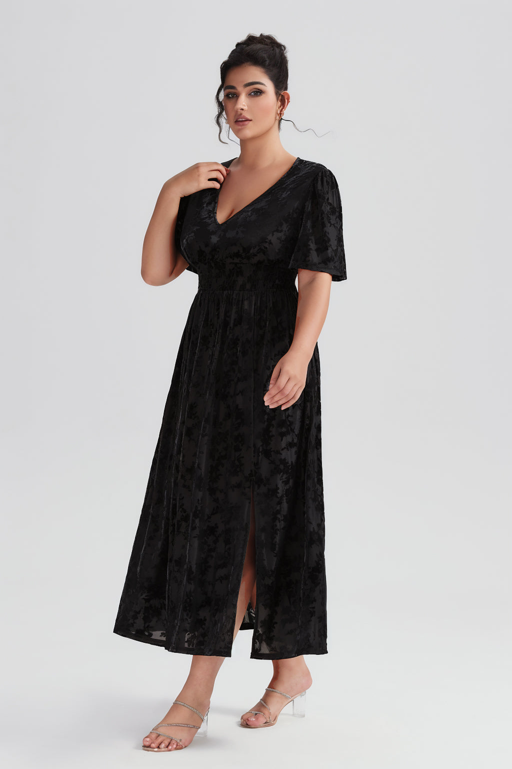 Vanessi Plus Size Velvet Plain Maxi Dress