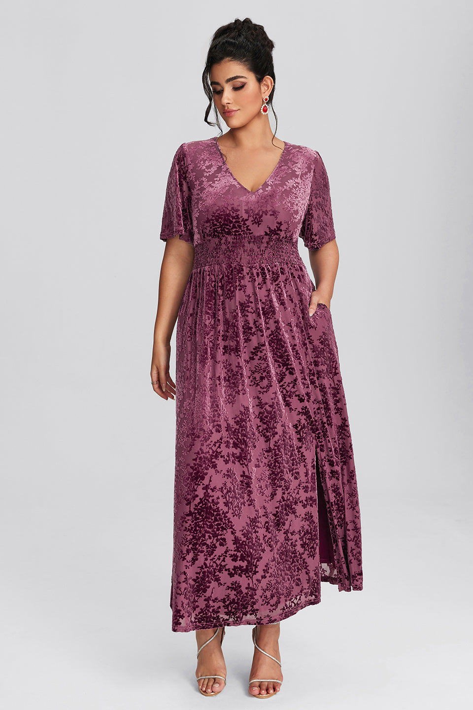 Vanessi Plus Size Velvet Plain Maxi Dress