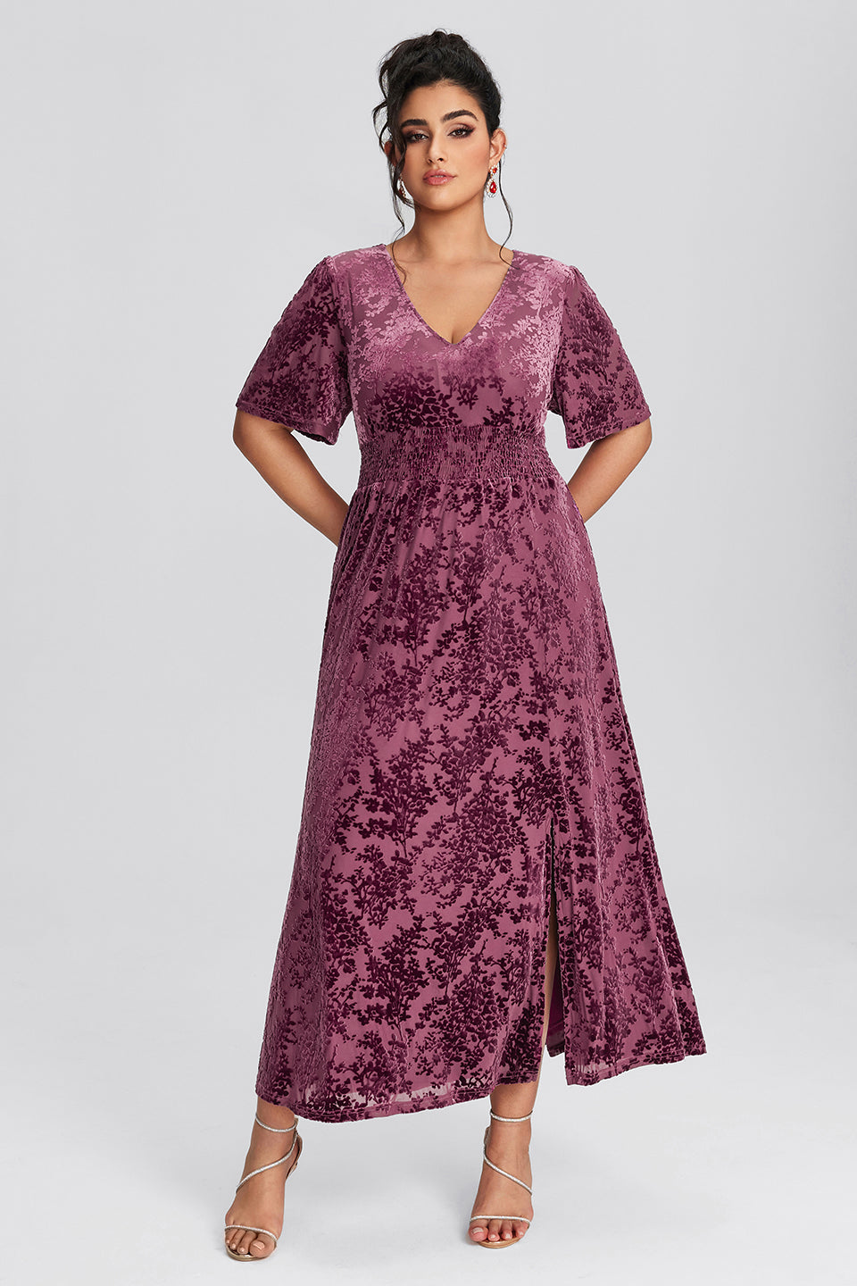 Vanessi Plus Size Velvet Plain Maxi Dress