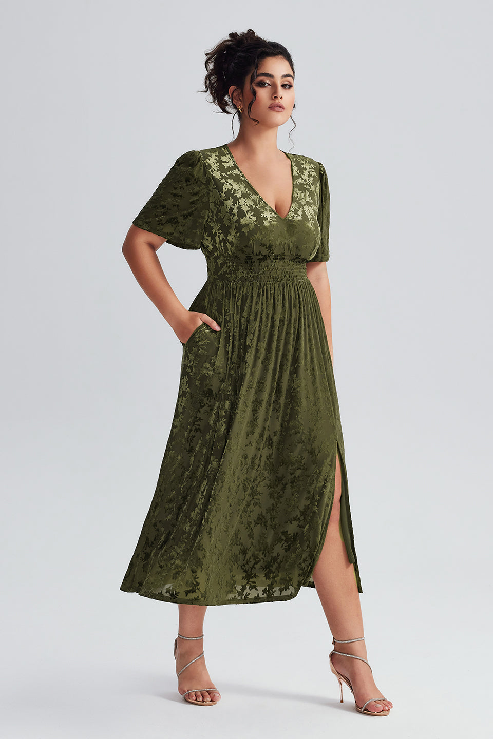 Vanessi Plus Size Velvet Plain Maxi Dress