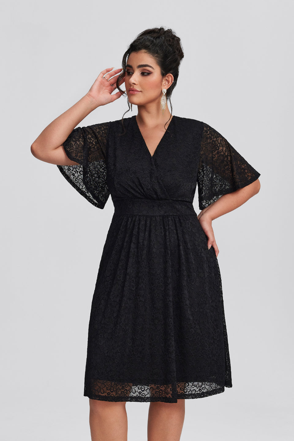 Vanessi Plus Size Lace Elegant Wedding Guest Midi Dress