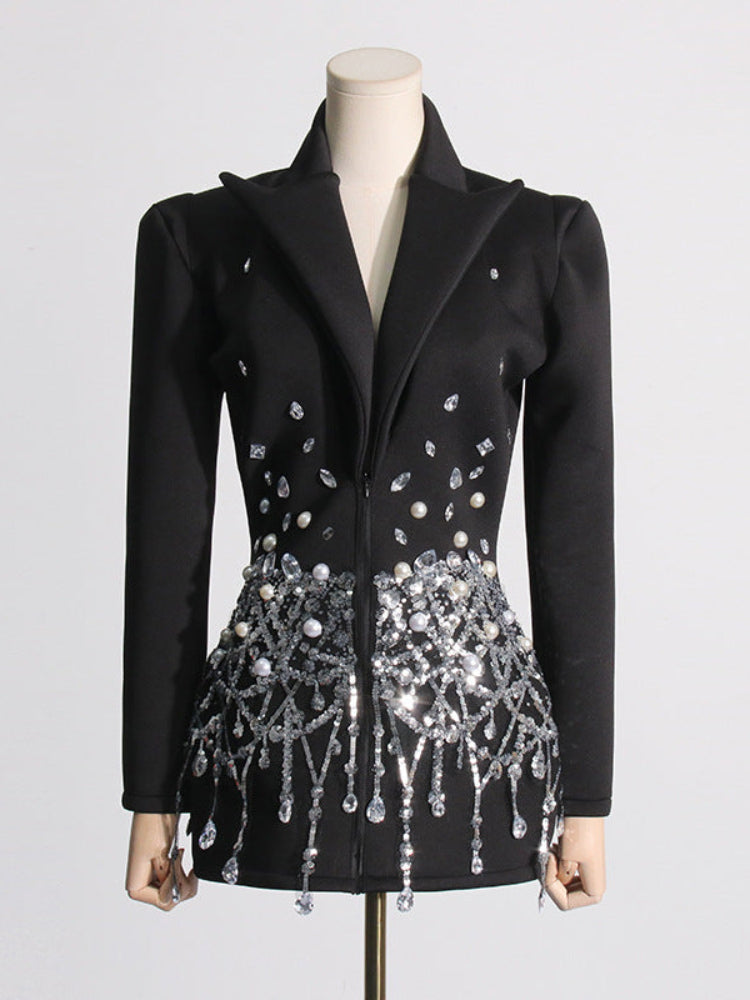 Fashionable V-neck diamond sequin suit dress