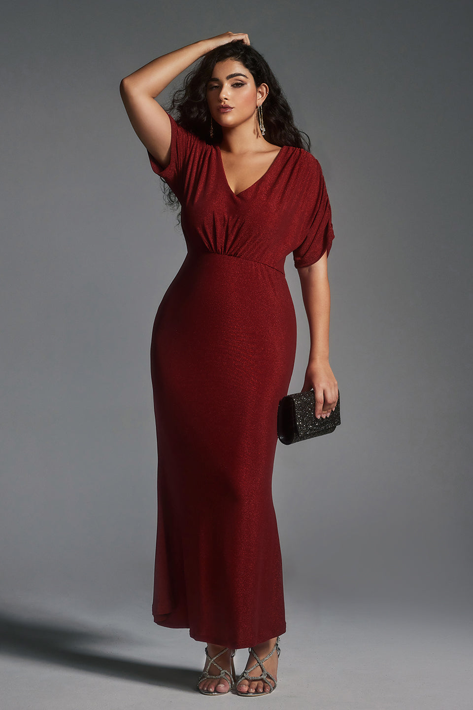 Vanessi Plus Size Super Stretchy Ruched Velvet Bodycon Dress