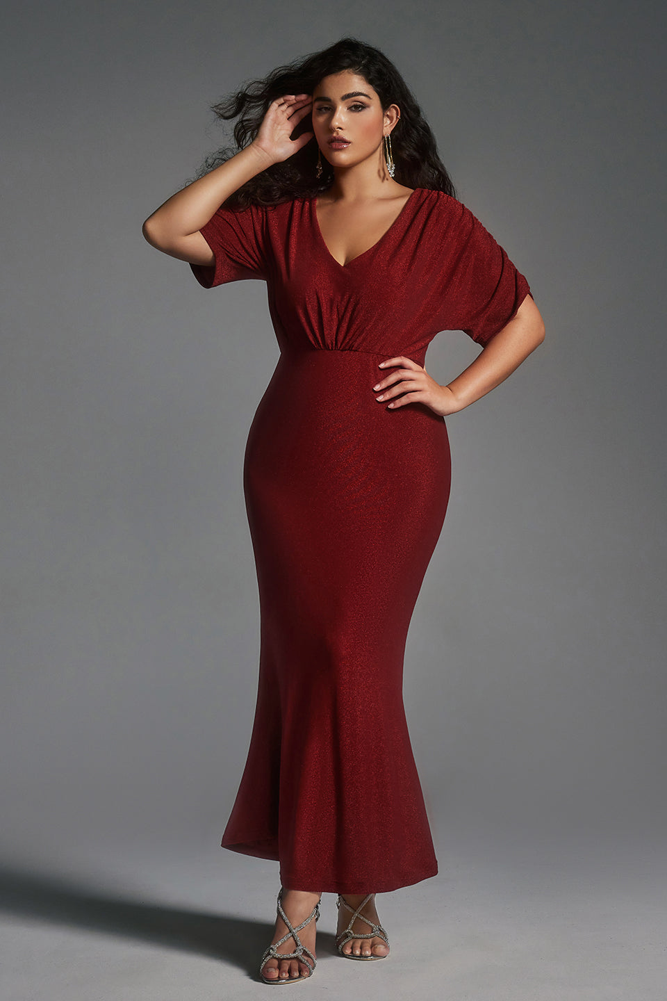 Vanessi Plus Size Super Stretchy Ruched Velvet Bodycon Dress