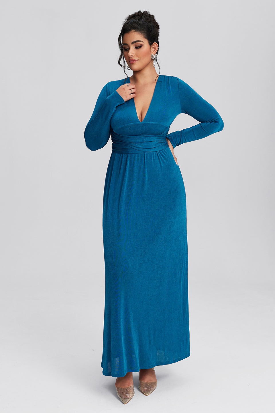 Vanessi Plus Size Sexy V-Neck Slit Evening Maxi Dress