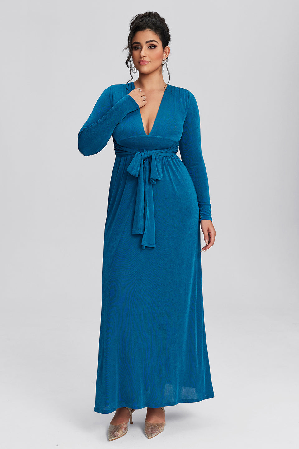 Vanessi Plus Size Sexy V-Neck Slit Evening Maxi Dress