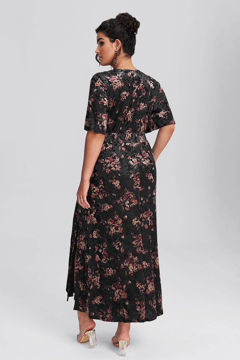 Vanessi Plus Size Velvet Surplice Vintage Plain Maxi Dress