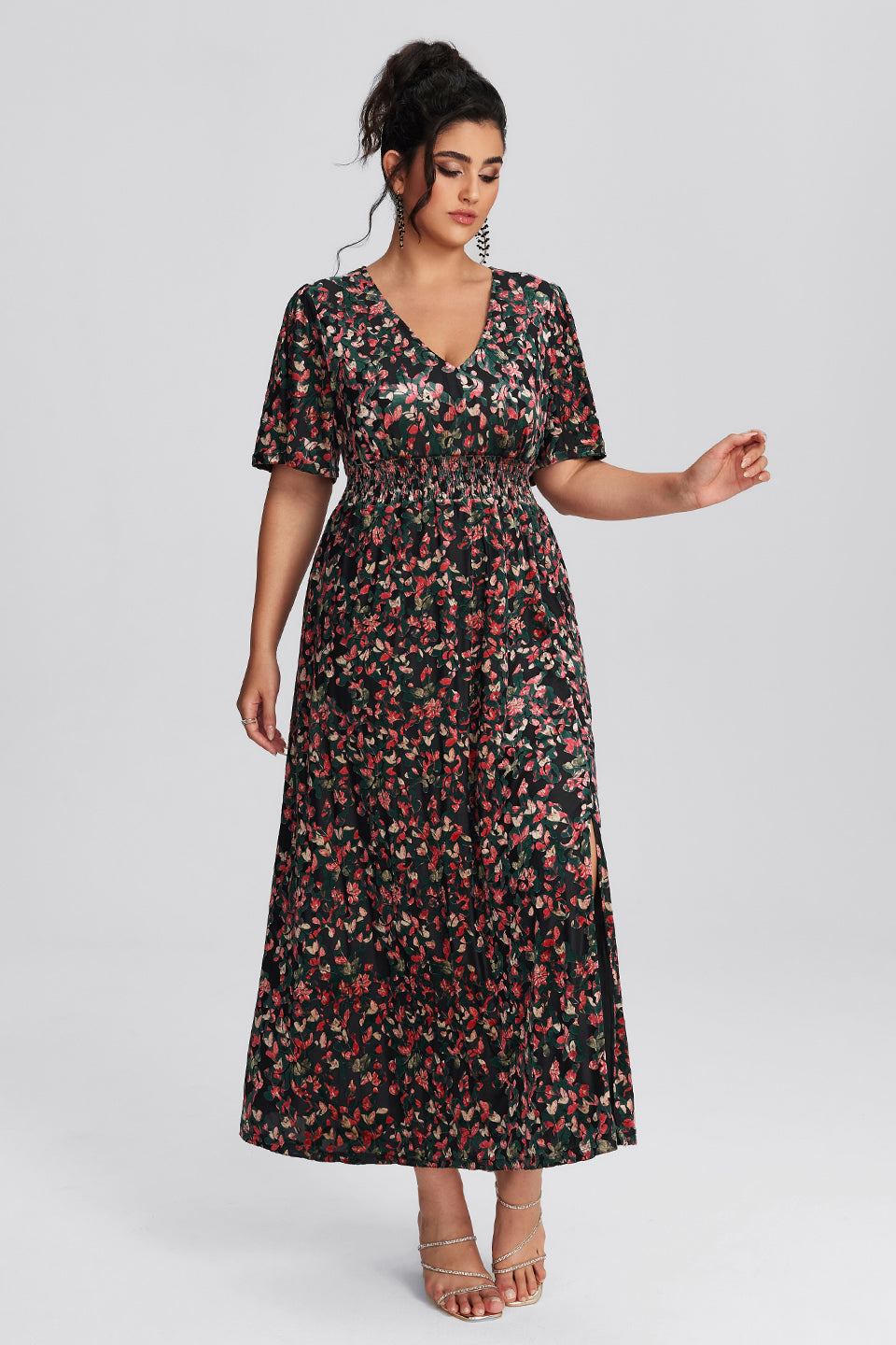 Vanessi Plus Size Velvet Plain Maxi Dress