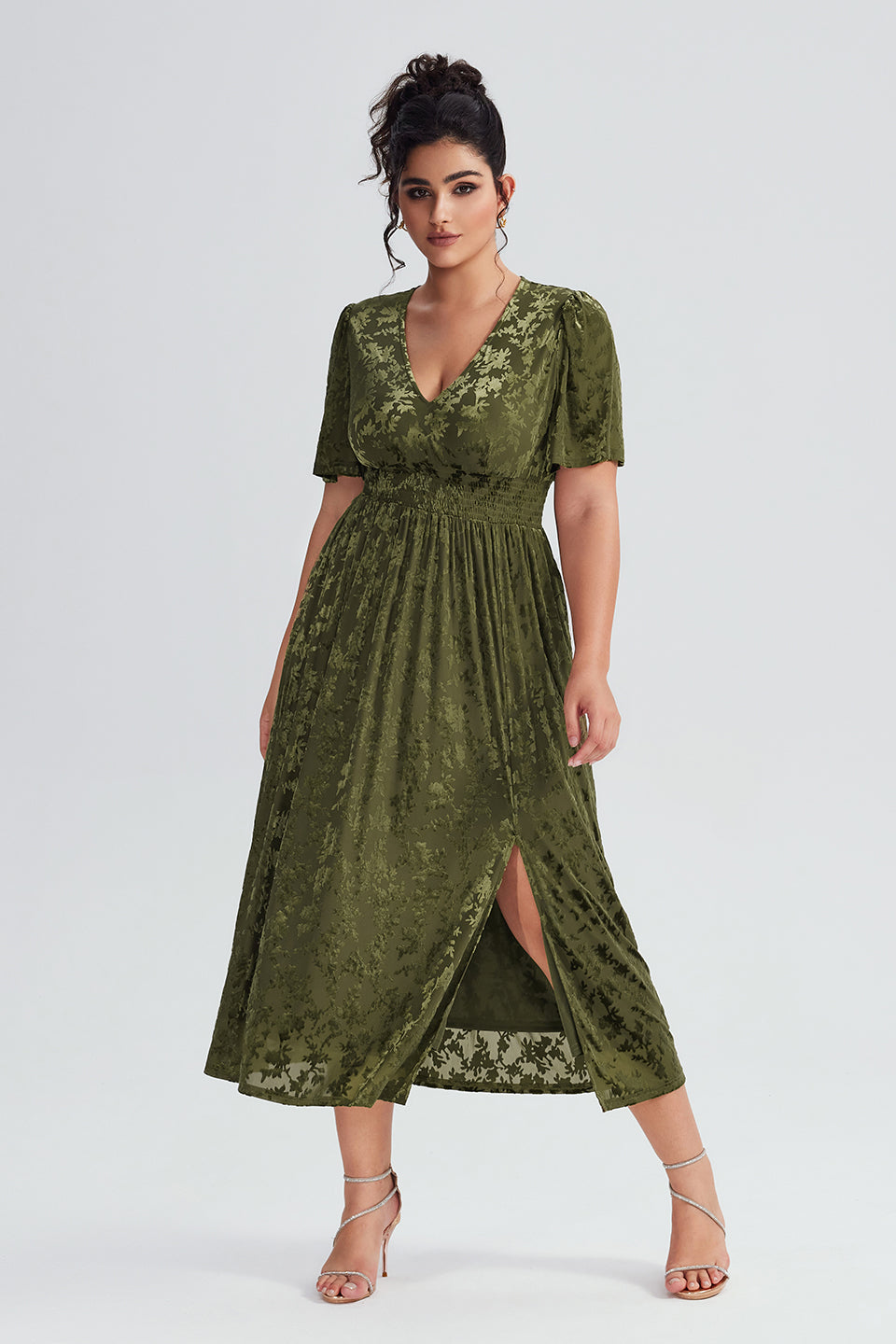 Vanessi Plus Size Velvet Plain Maxi Dress