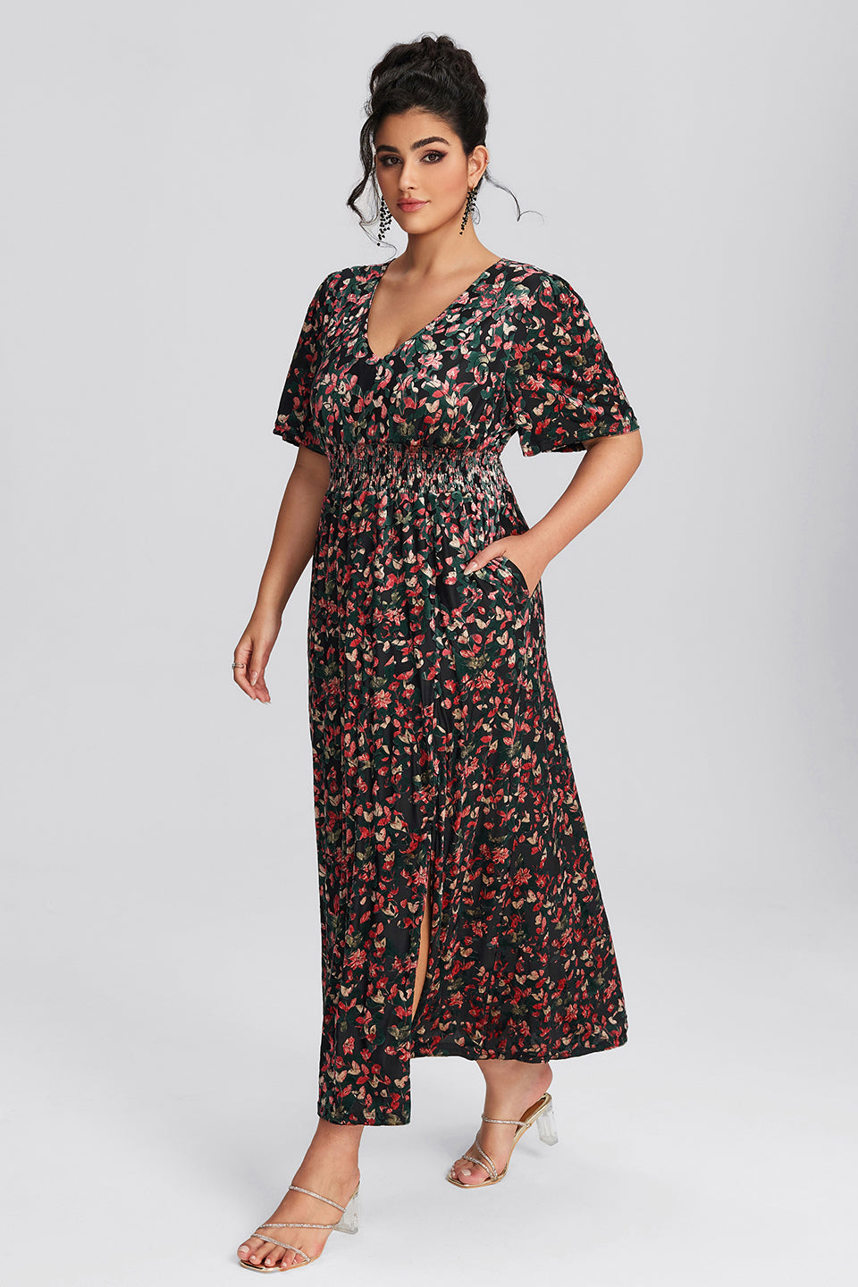 Vanessi Plus Size Velvet Plain Maxi Dress