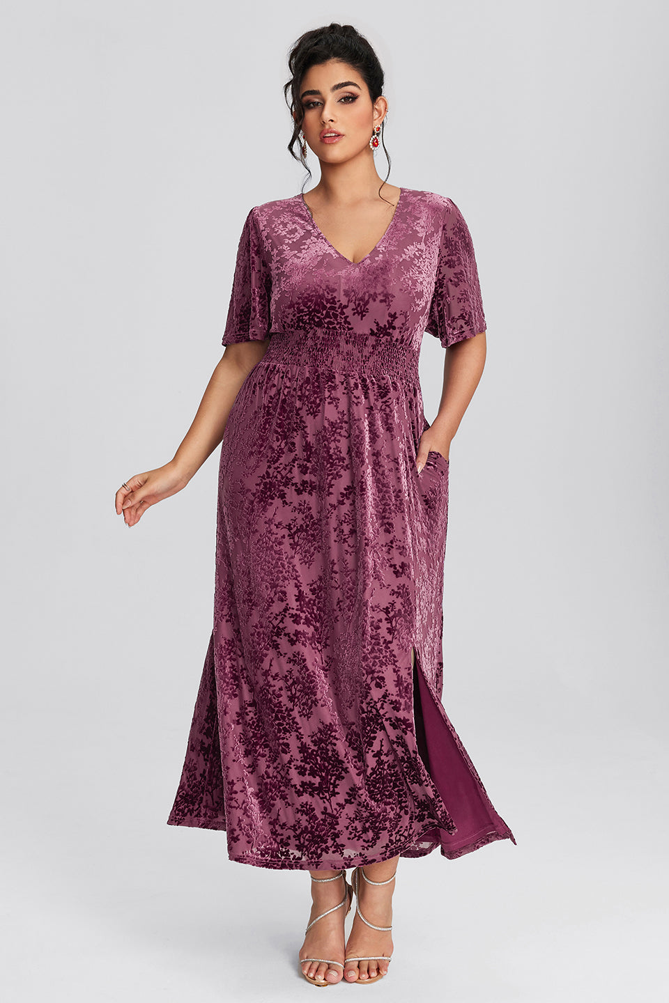 Vanessi Plus Size Velvet Plain Maxi Dress