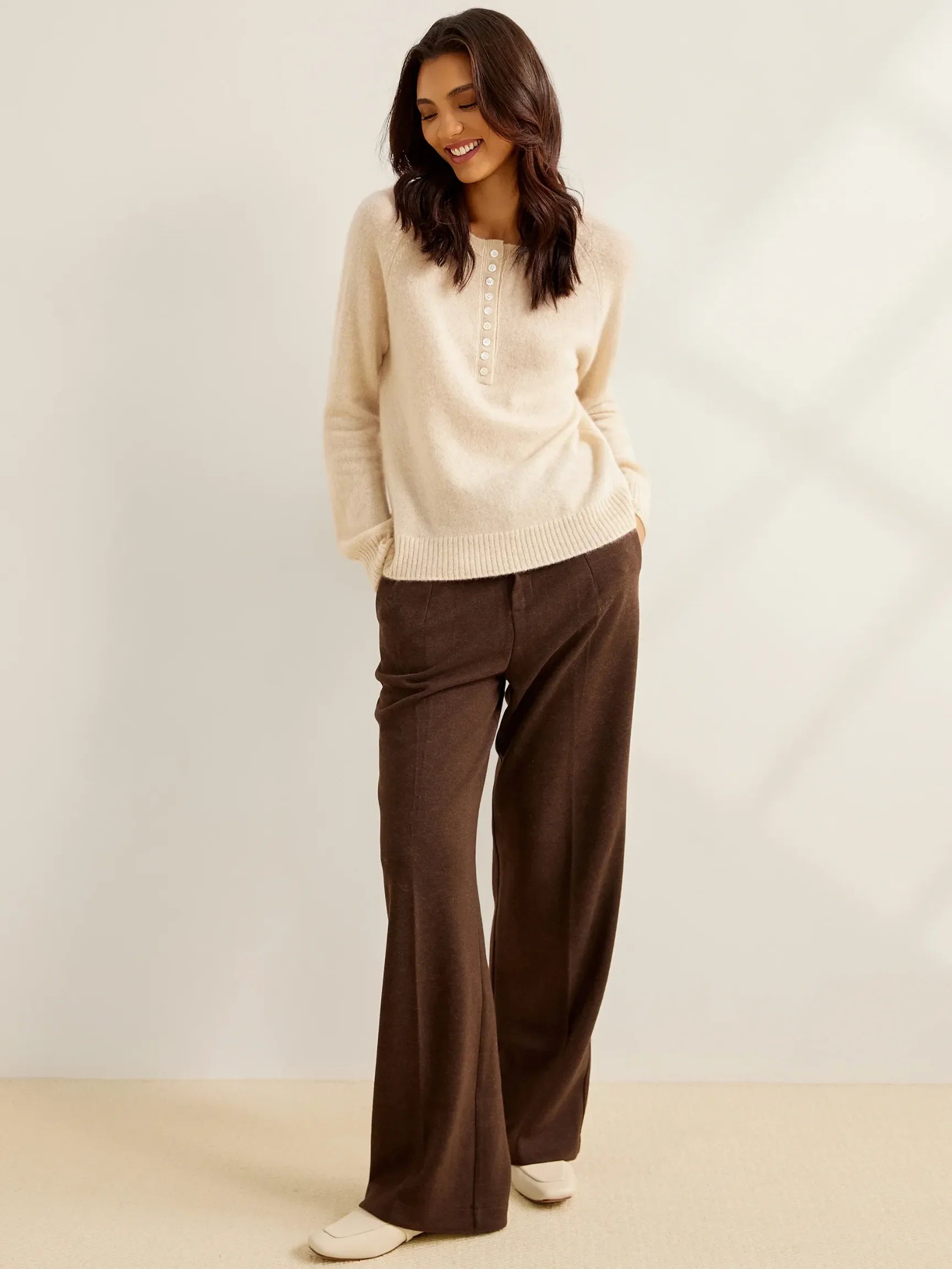 100% LIGHTWEIGHT CASHMERE HENLEY SWEATER ANNELISE