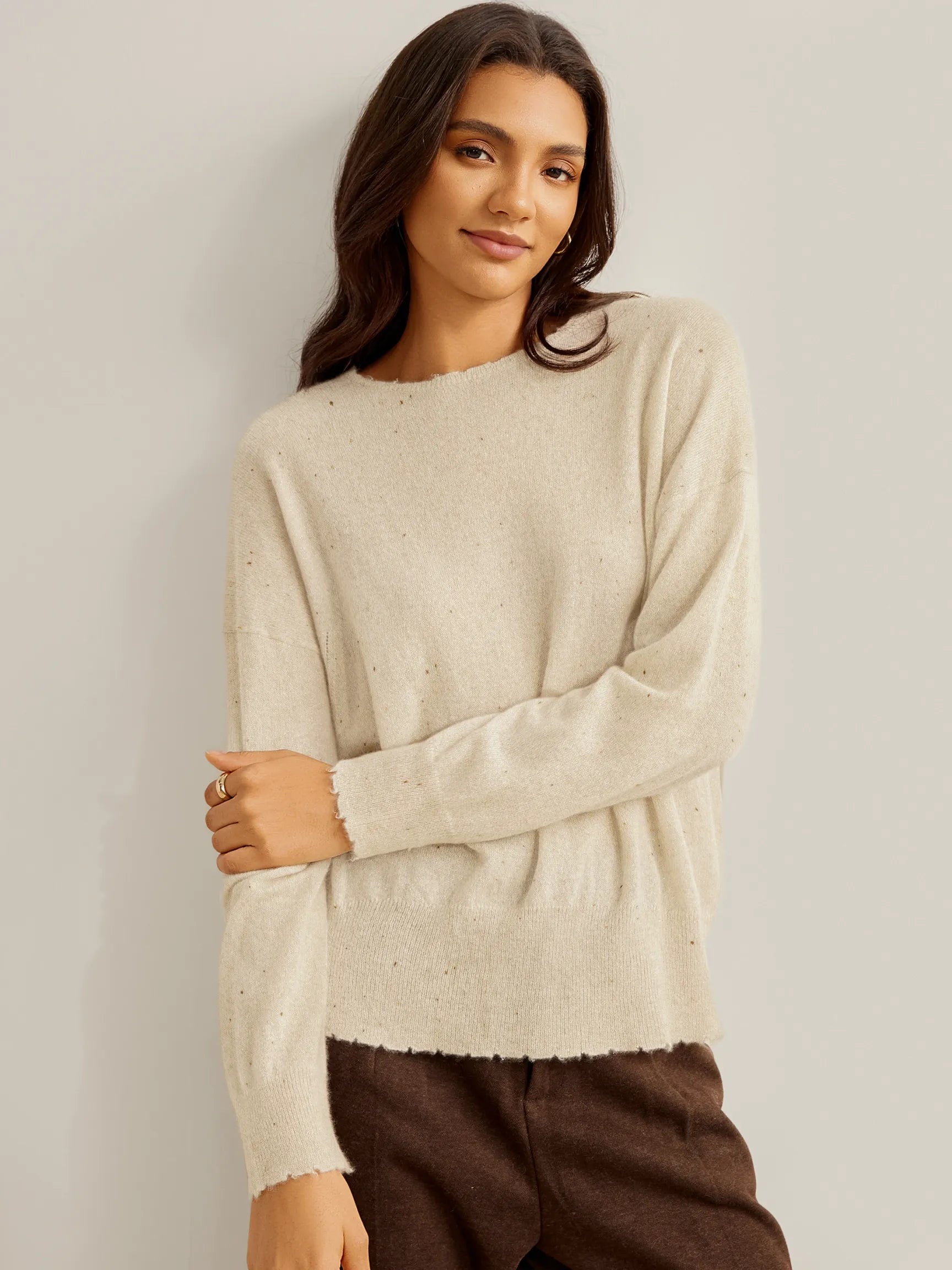 100% CASHMERE HAND BRUSHED CREW NECK SWEATER