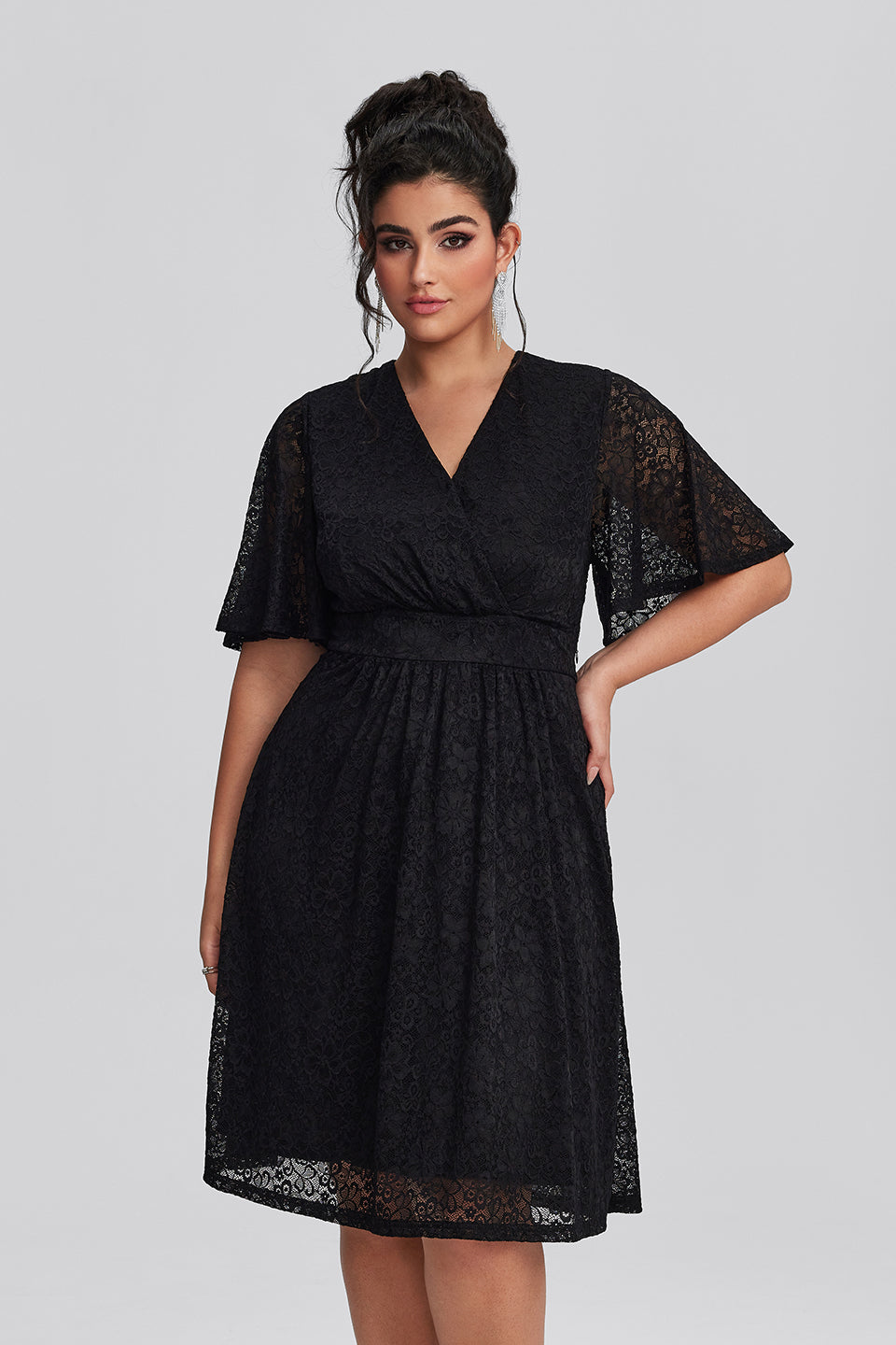 Vanessi Plus Size Lace Elegant Wedding Guest Midi Dress