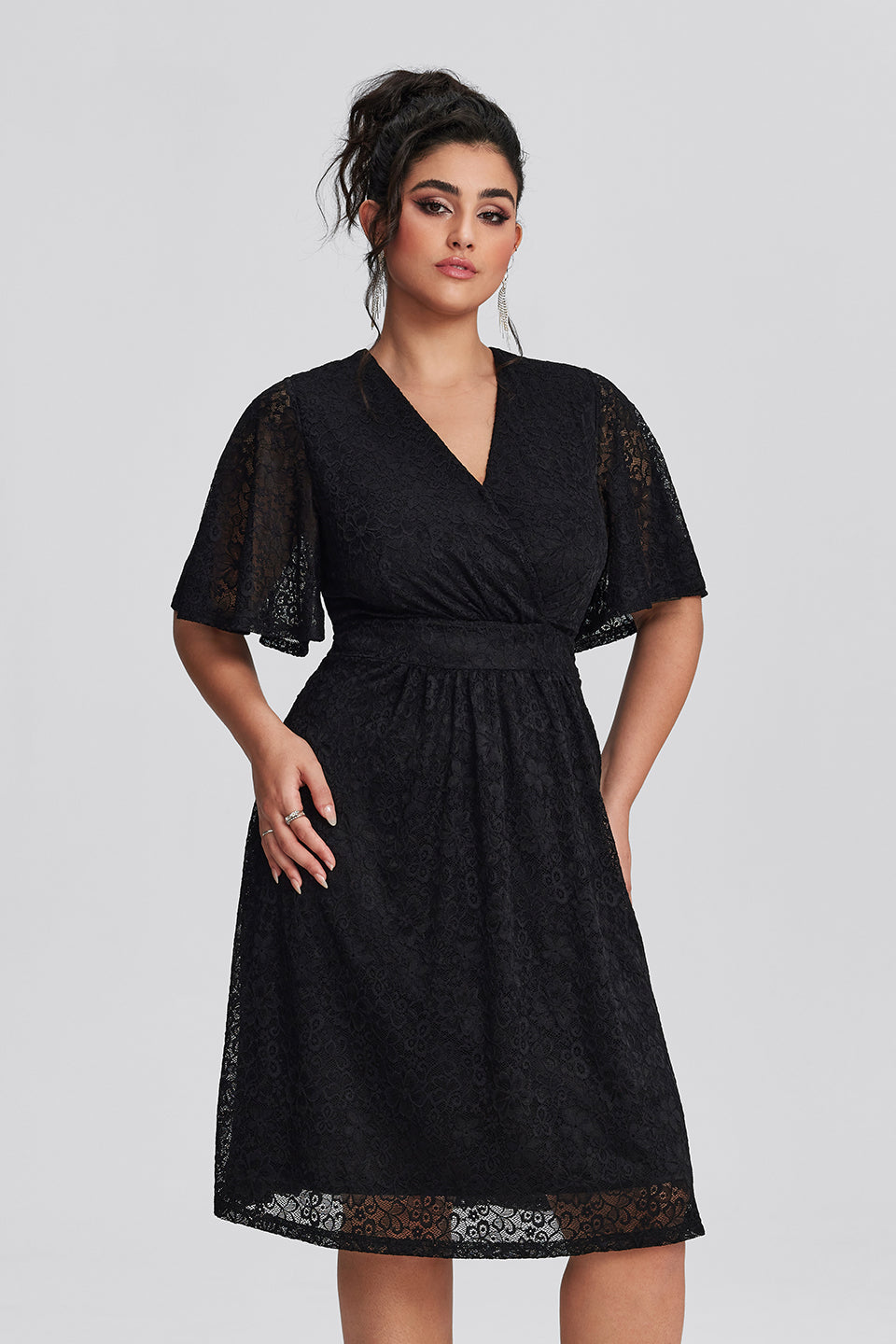 Vanessi Plus Size Lace Elegant Wedding Guest Midi Dress