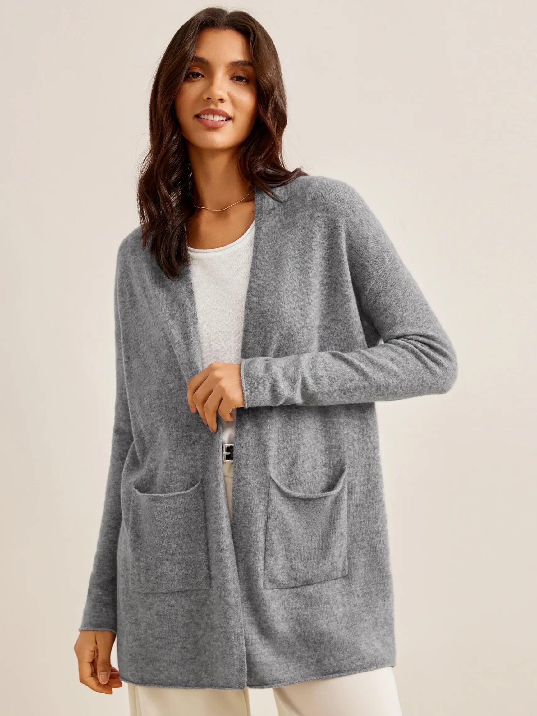 100% CASHMERE REMOVABLE WAIST ROPE OPEN CARDIGAN