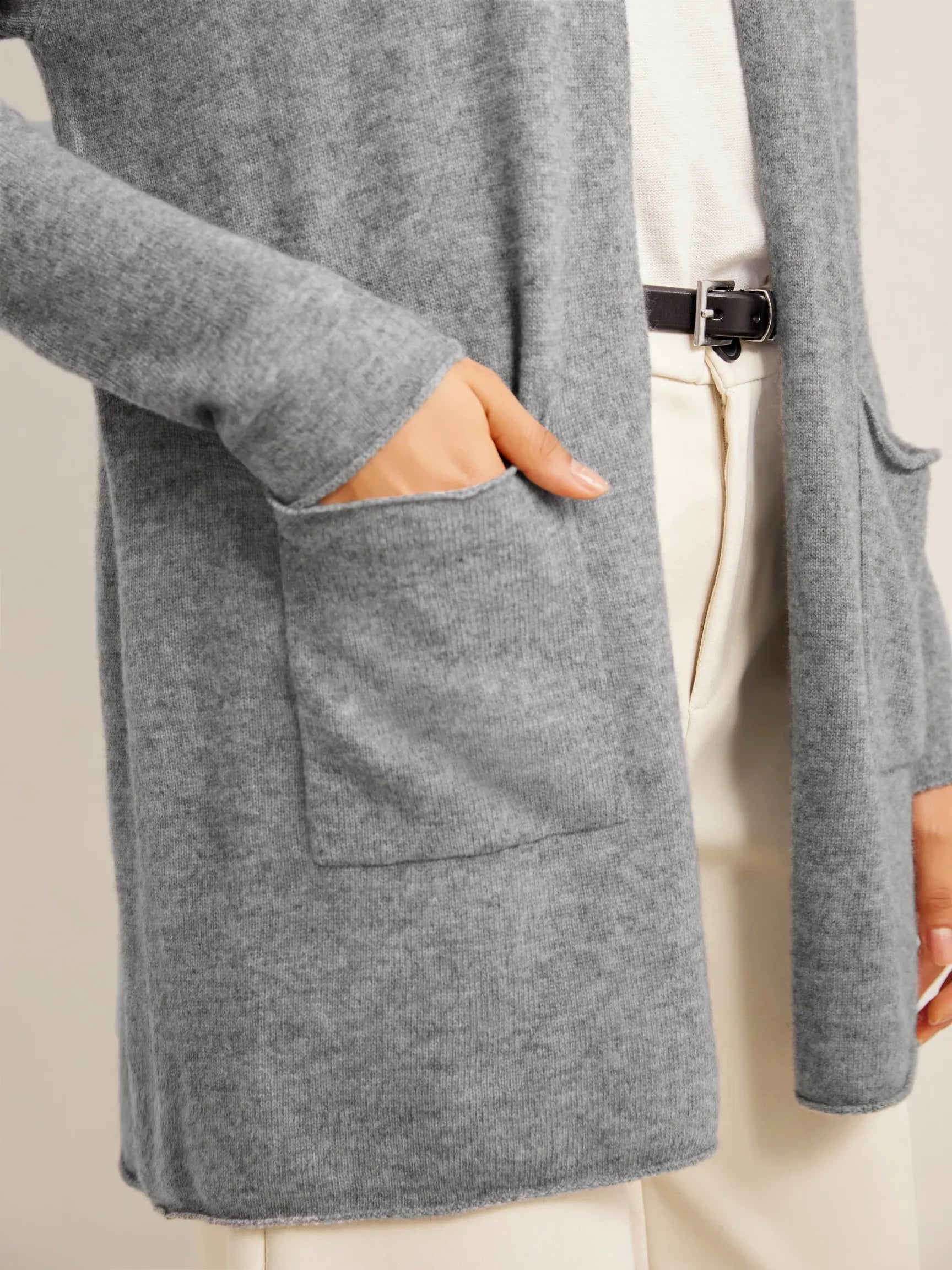 100% CASHMERE REMOVABLE WAIST ROPE OPEN CARDIGAN