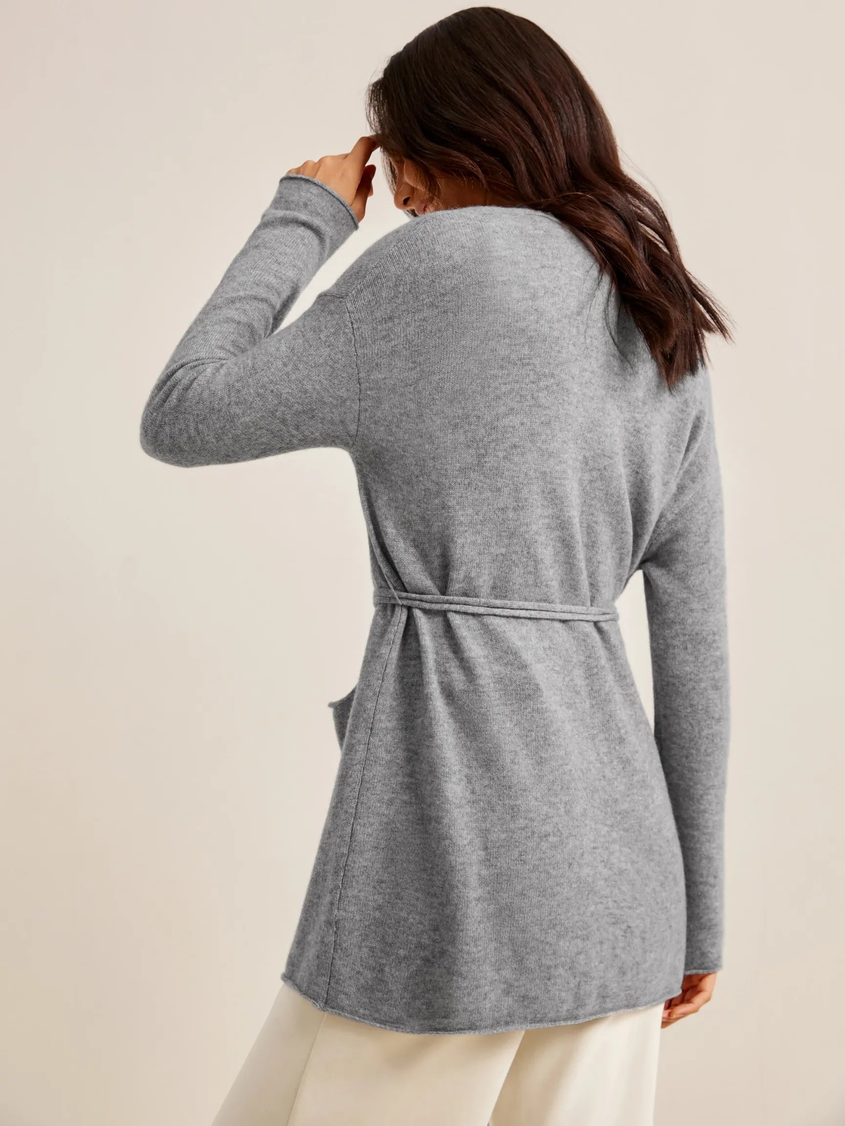 100% CASHMERE REMOVABLE WAIST ROPE OPEN CARDIGAN