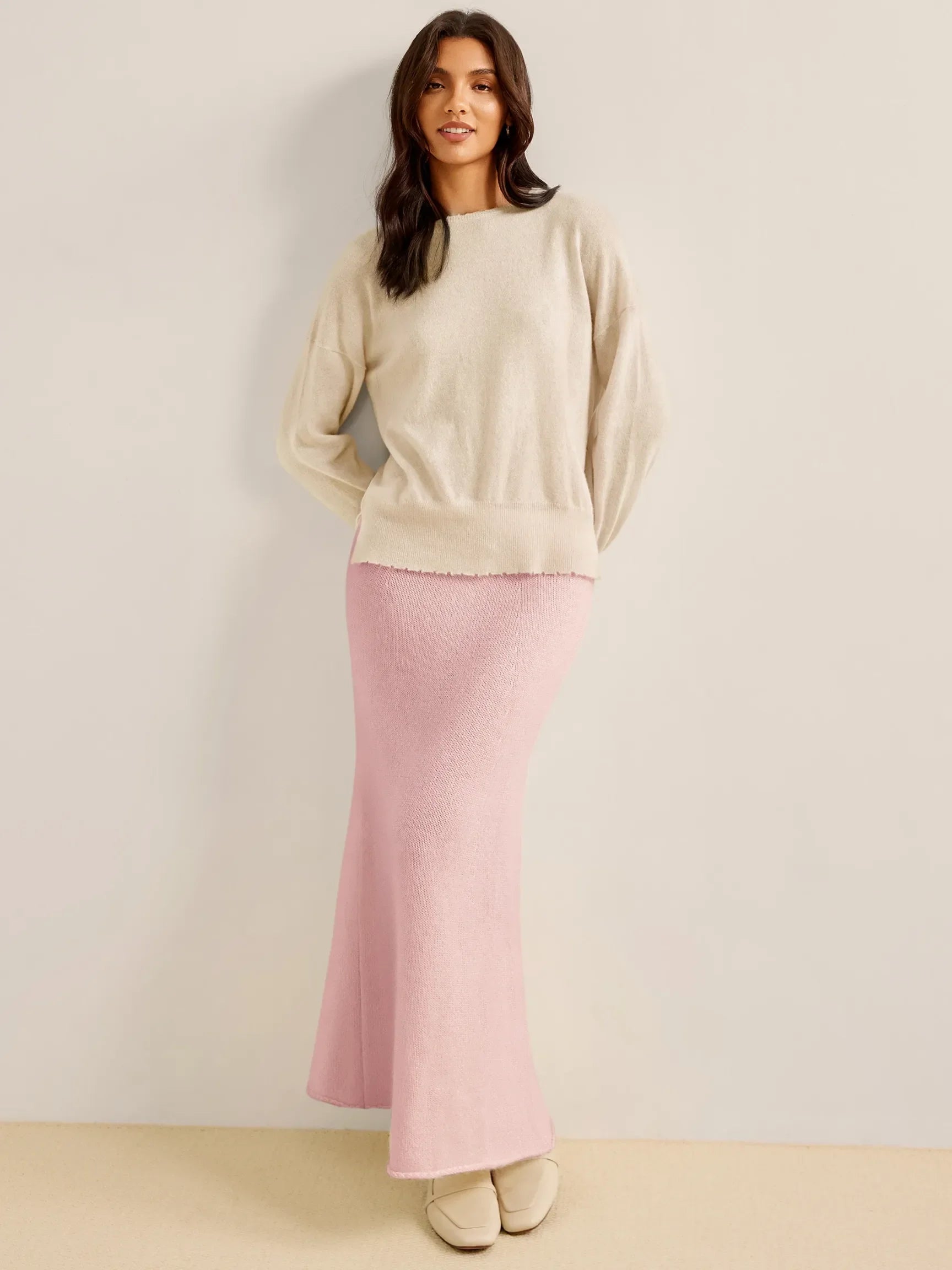 100% CASHMERE KNITTED LONG HALTER SKIRT SOPHIA