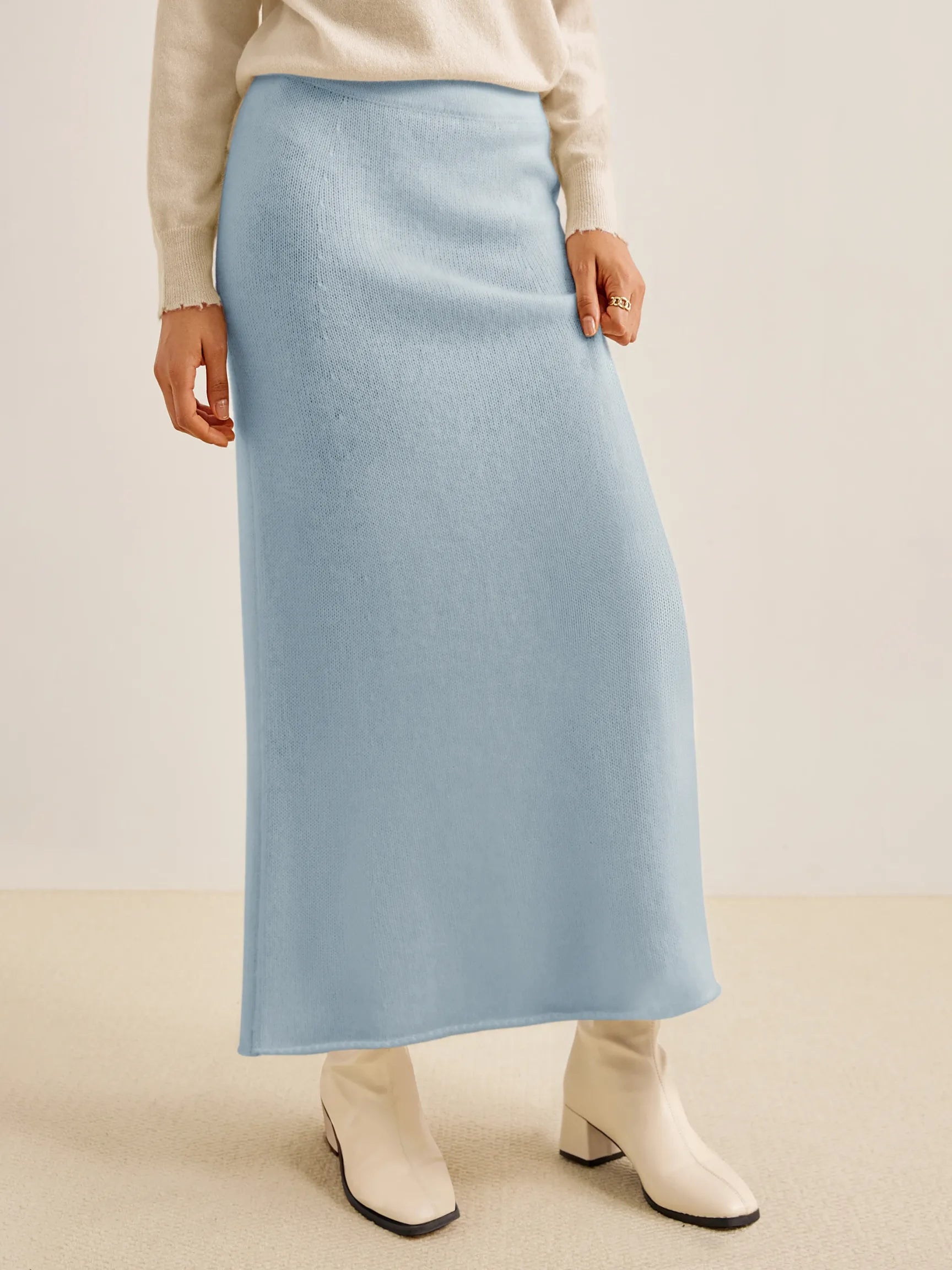 100% CASHMERE KNITTED LONG HALTER SKIRT SOPHIA