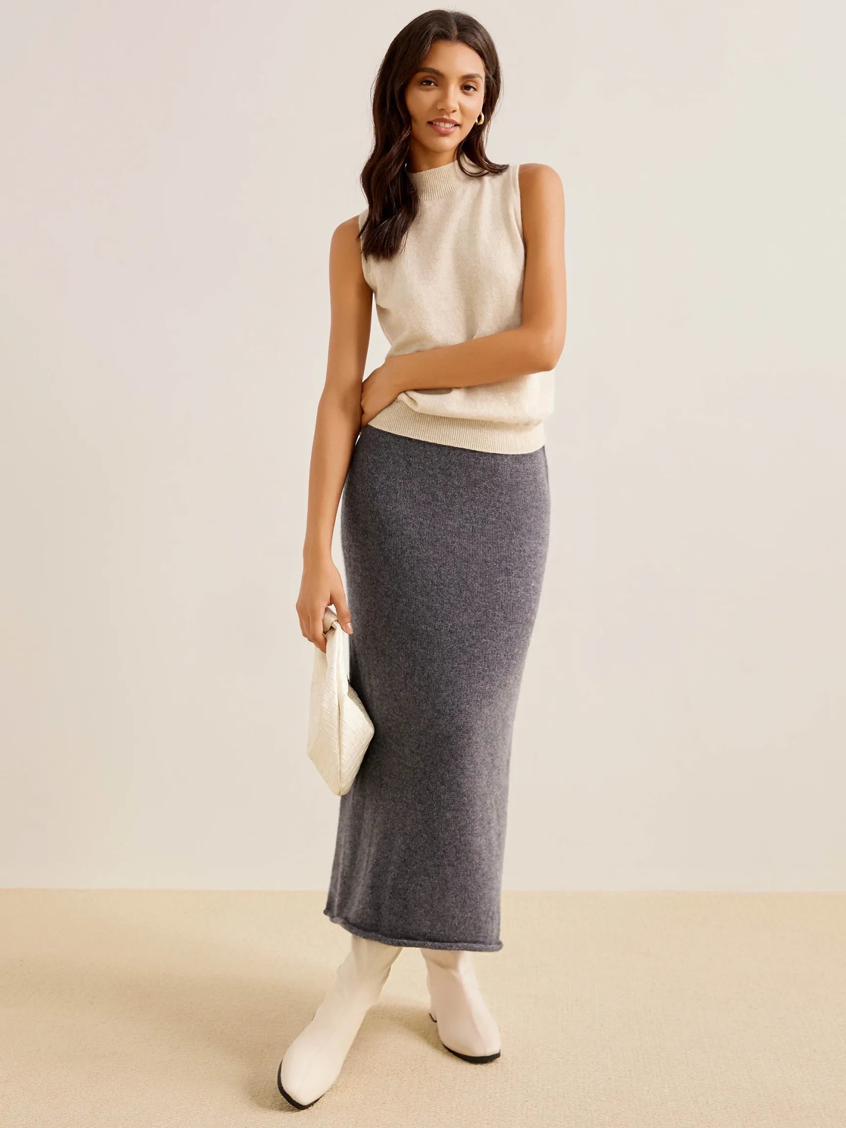 100% CASHMERE KNITTED LONG HALTER SKIRT SOPHIA