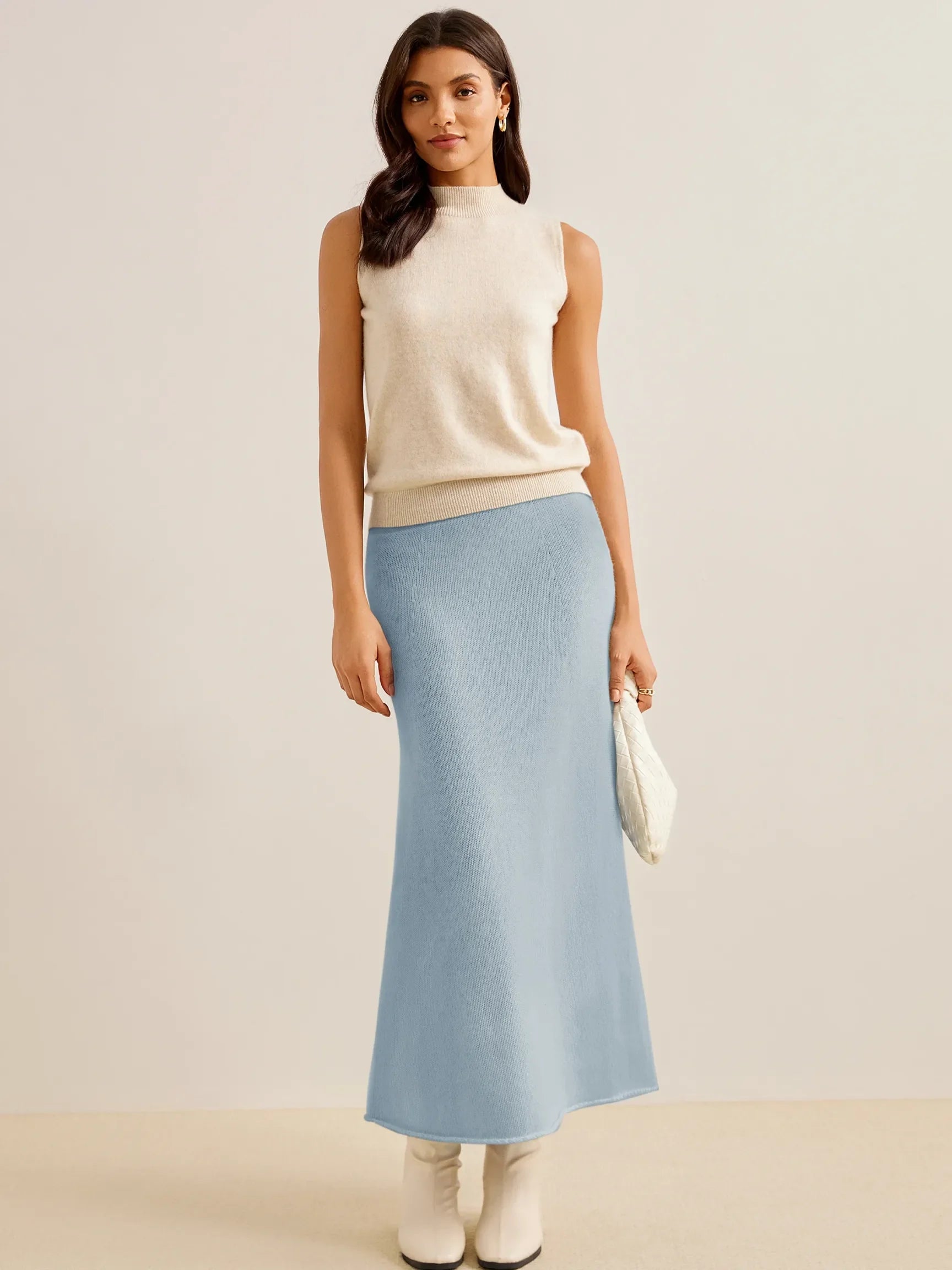 100% CASHMERE KNITTED LONG HALTER SKIRT SOPHIA