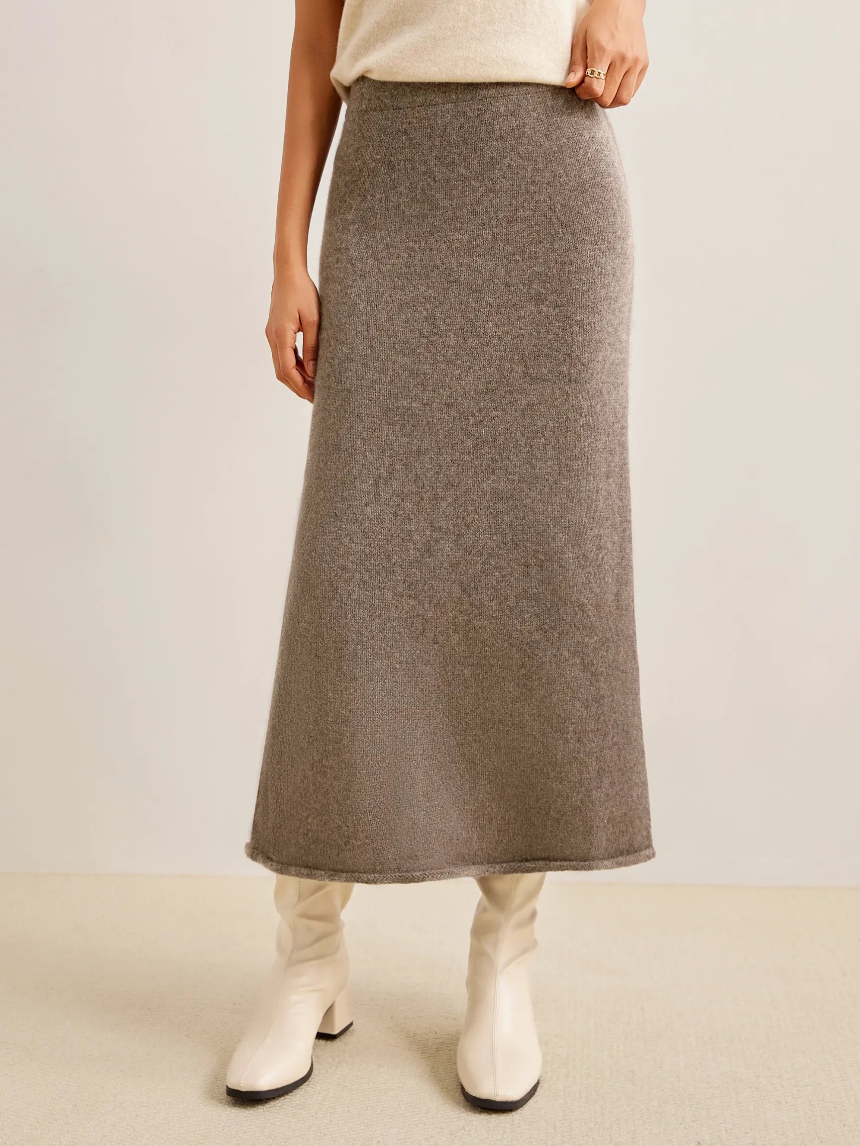 100% CASHMERE KNITTED LONG HALTER SKIRT SOPHIA