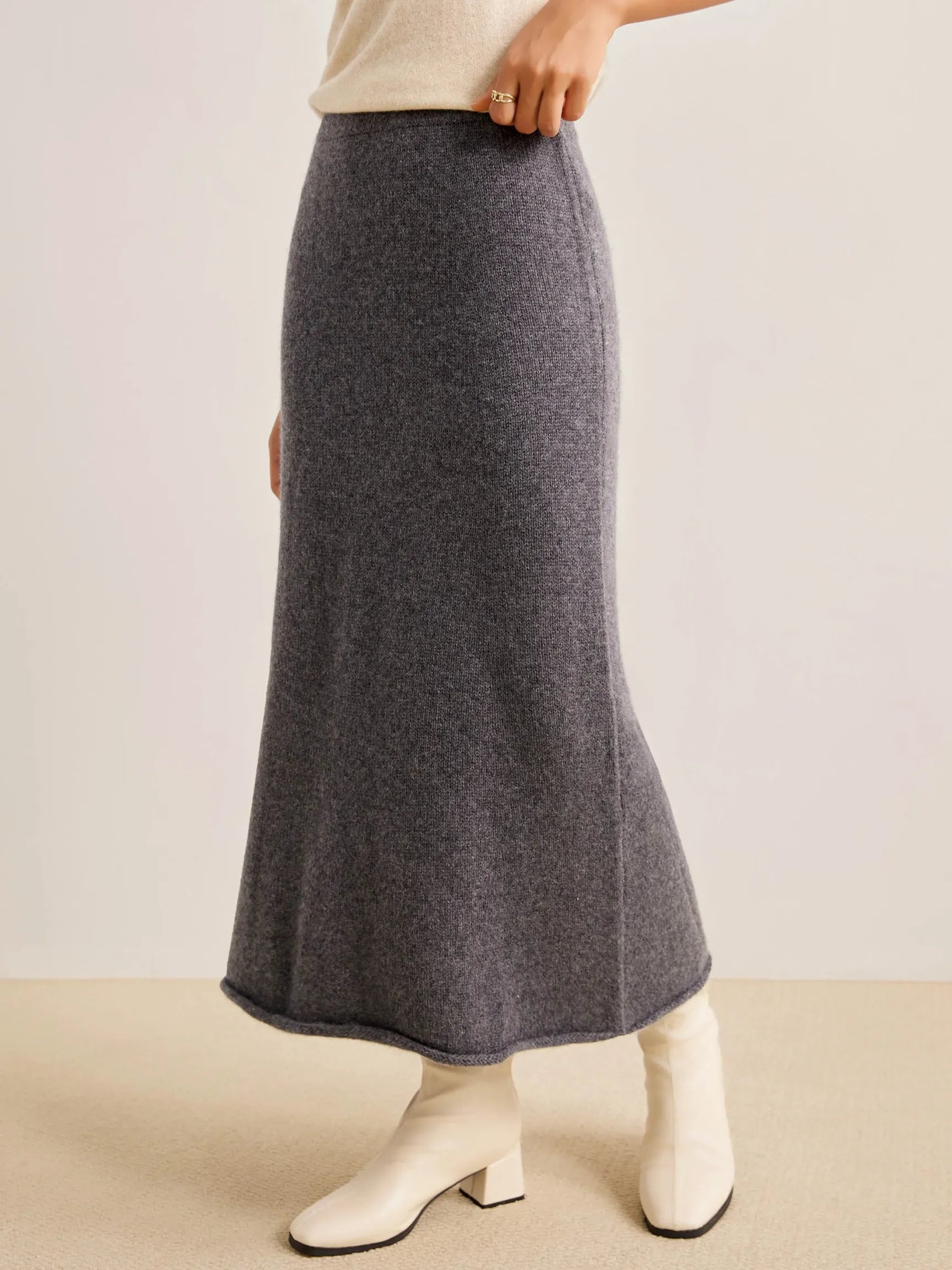 100% CASHMERE KNITTED LONG HALTER SKIRT SOPHIA