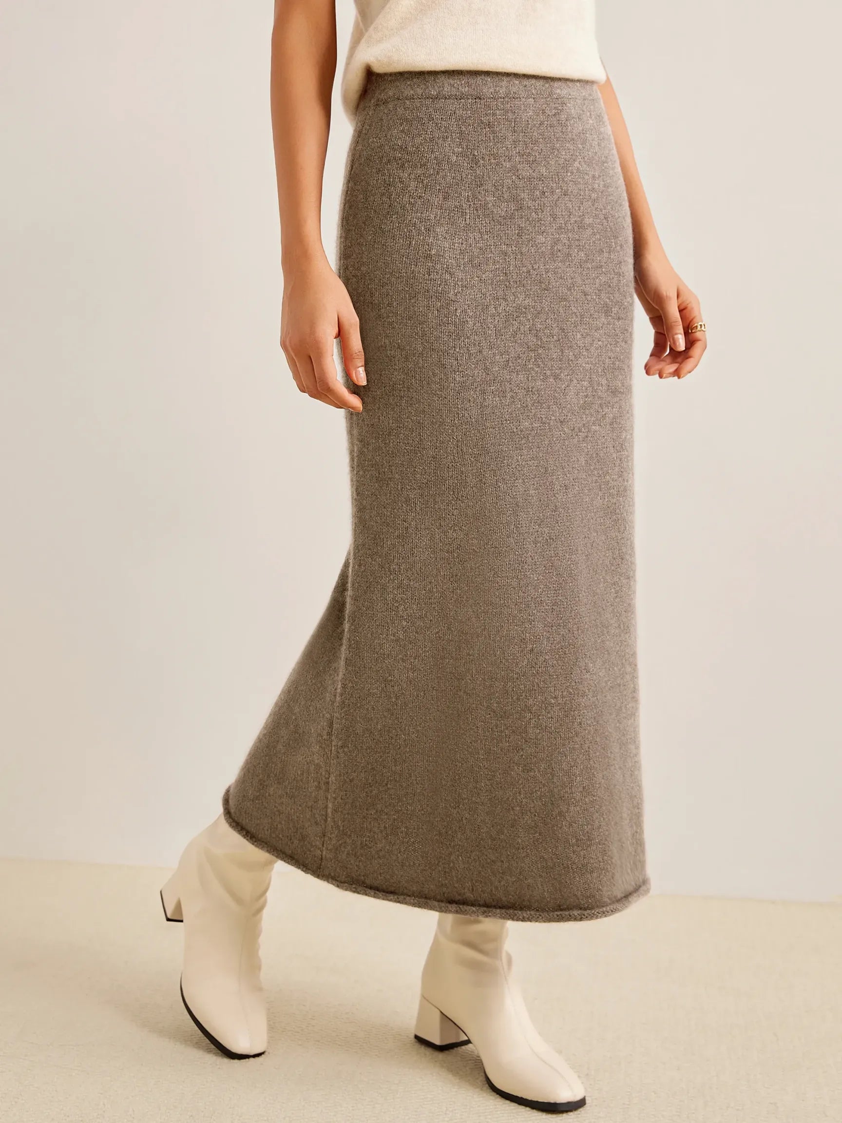 100% CASHMERE KNITTED LONG HALTER SKIRT SOPHIA