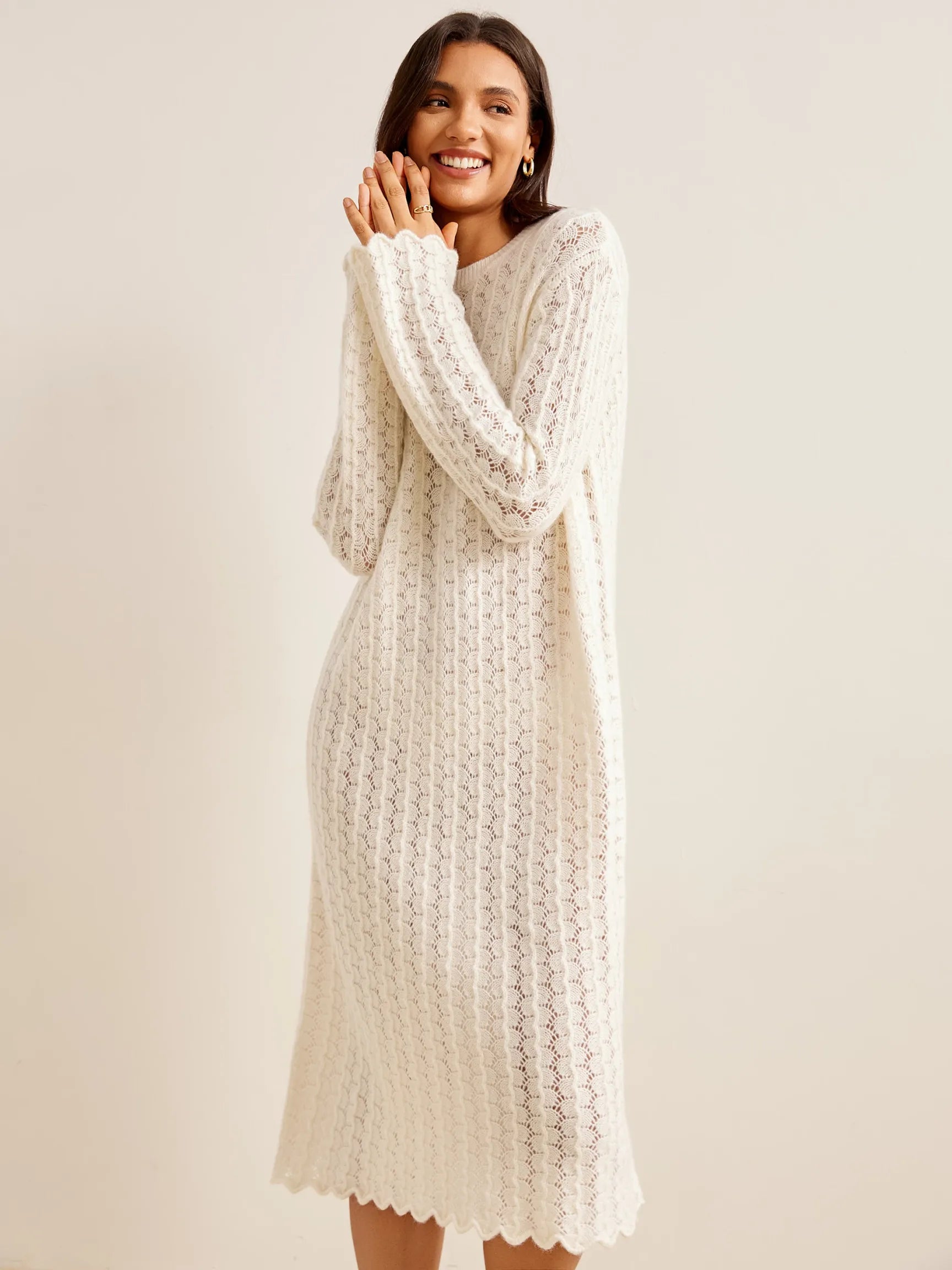 100% CASHMERE EMBROIDERED KNITTED LONG DRESS